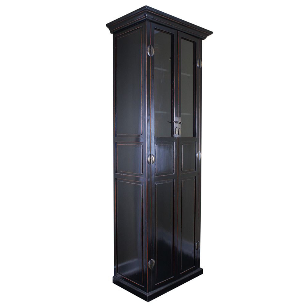 Asian Style Tall Black Lacquer Cabinet