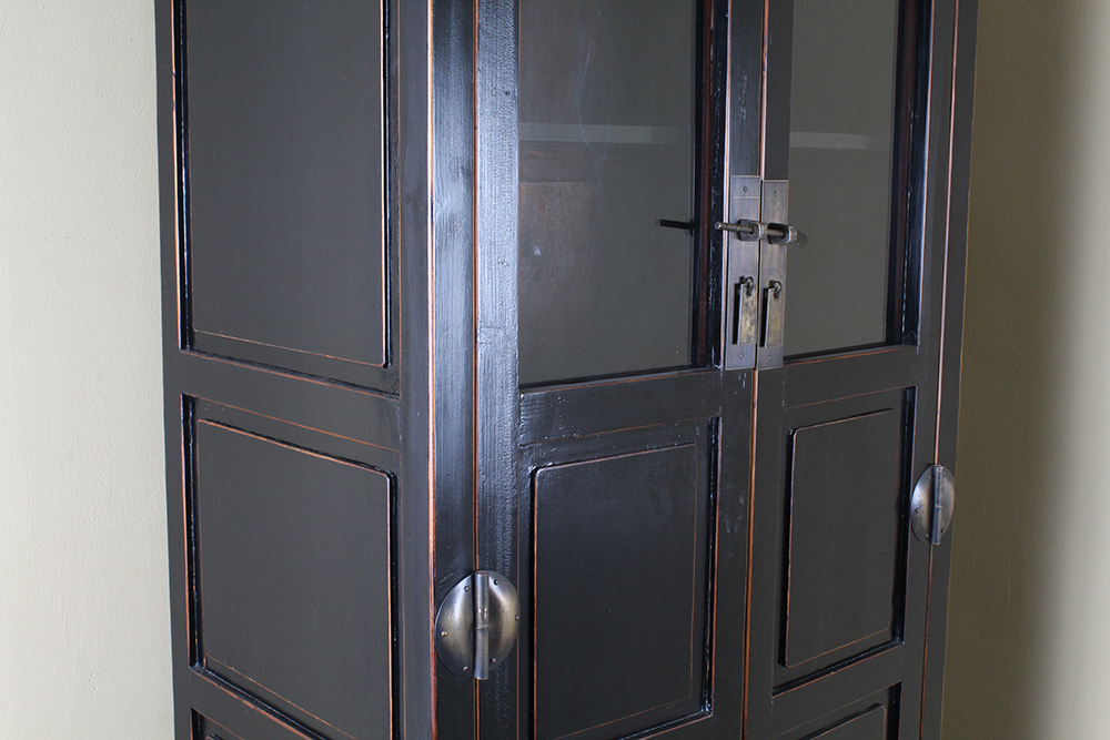 Asian Style Tall Black Lacquer Cabinet
