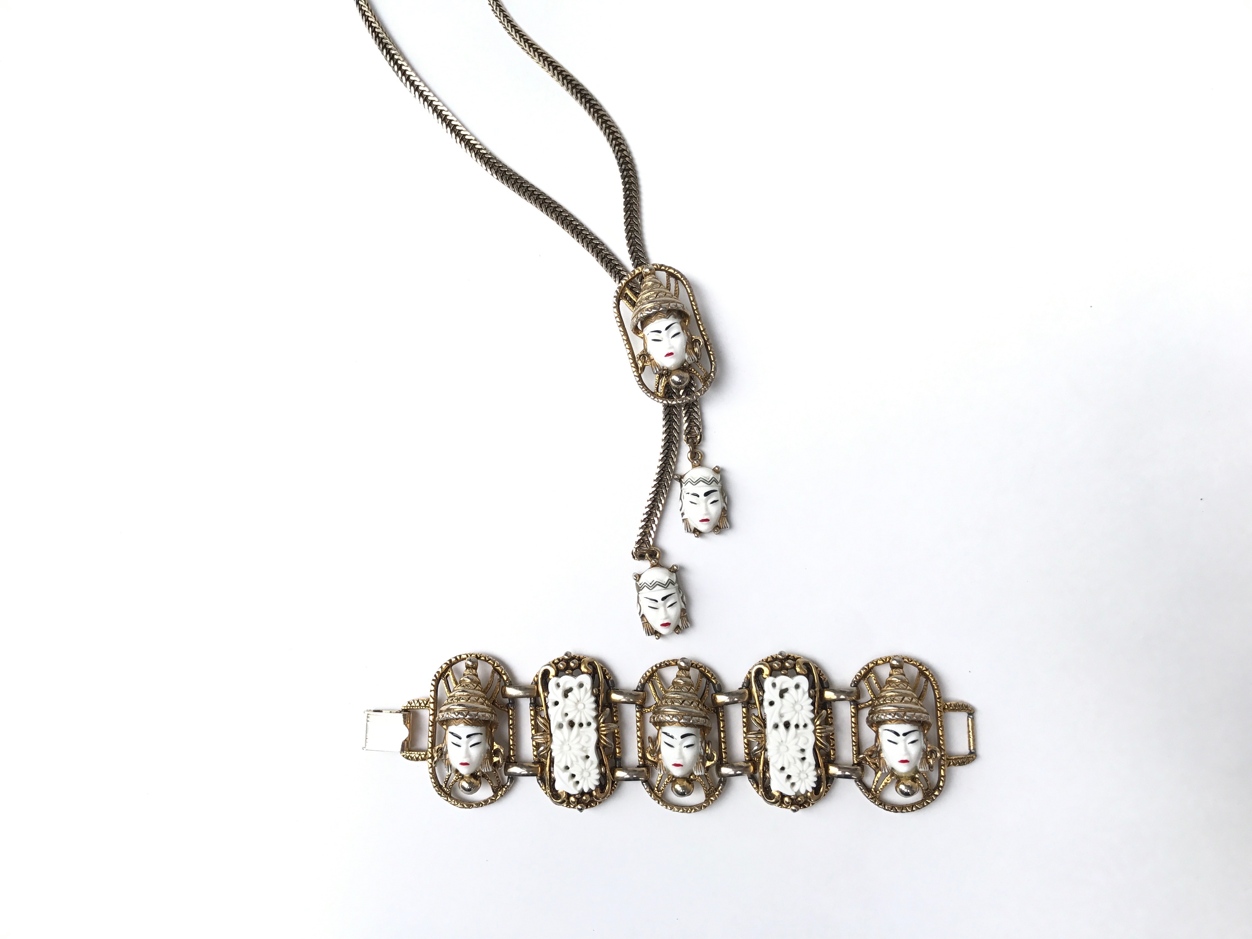Vintage Asian-Inspired Necklace and Bracelet Set