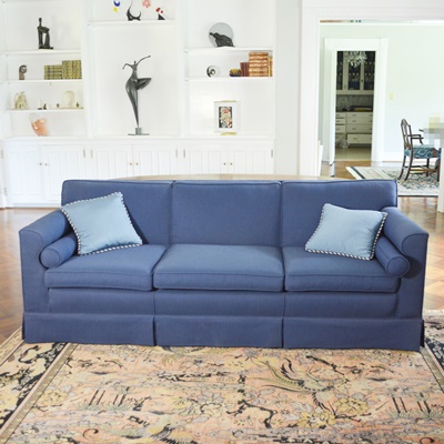 Blue Upholstered Three Seat Sofa