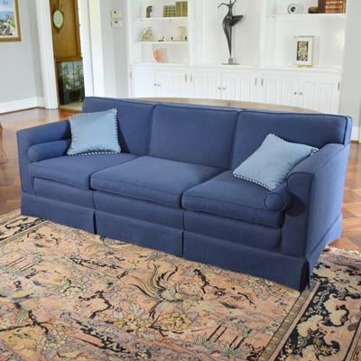 Blue Upholstered Three Seat Sofa