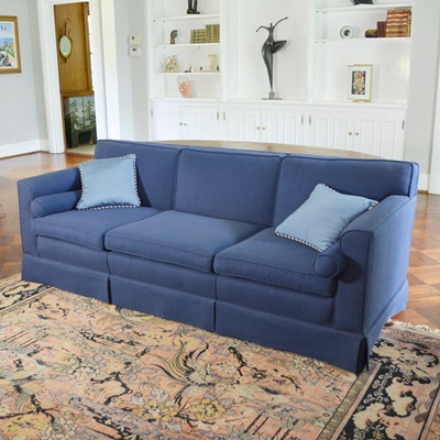 Blue Upholstered Three Seat Sofa