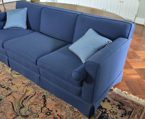 Blue Upholstered Three Seat Sofa