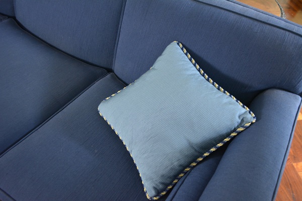 Blue Upholstered Three Seat Sofa