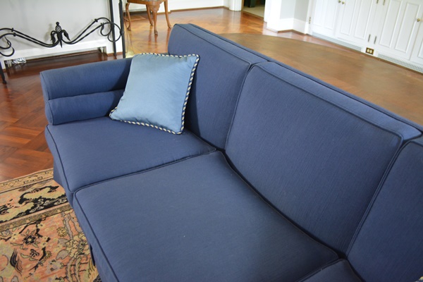 Blue Upholstered Three Seat Sofa