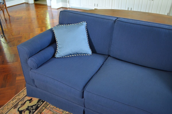 Blue Upholstered Three Seat Sofa
