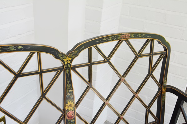 Vintage Chippendale Chinoiserie Black Lacquer Settee