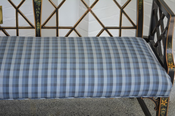 Vintage Chippendale Chinoiserie Black Lacquer Settee