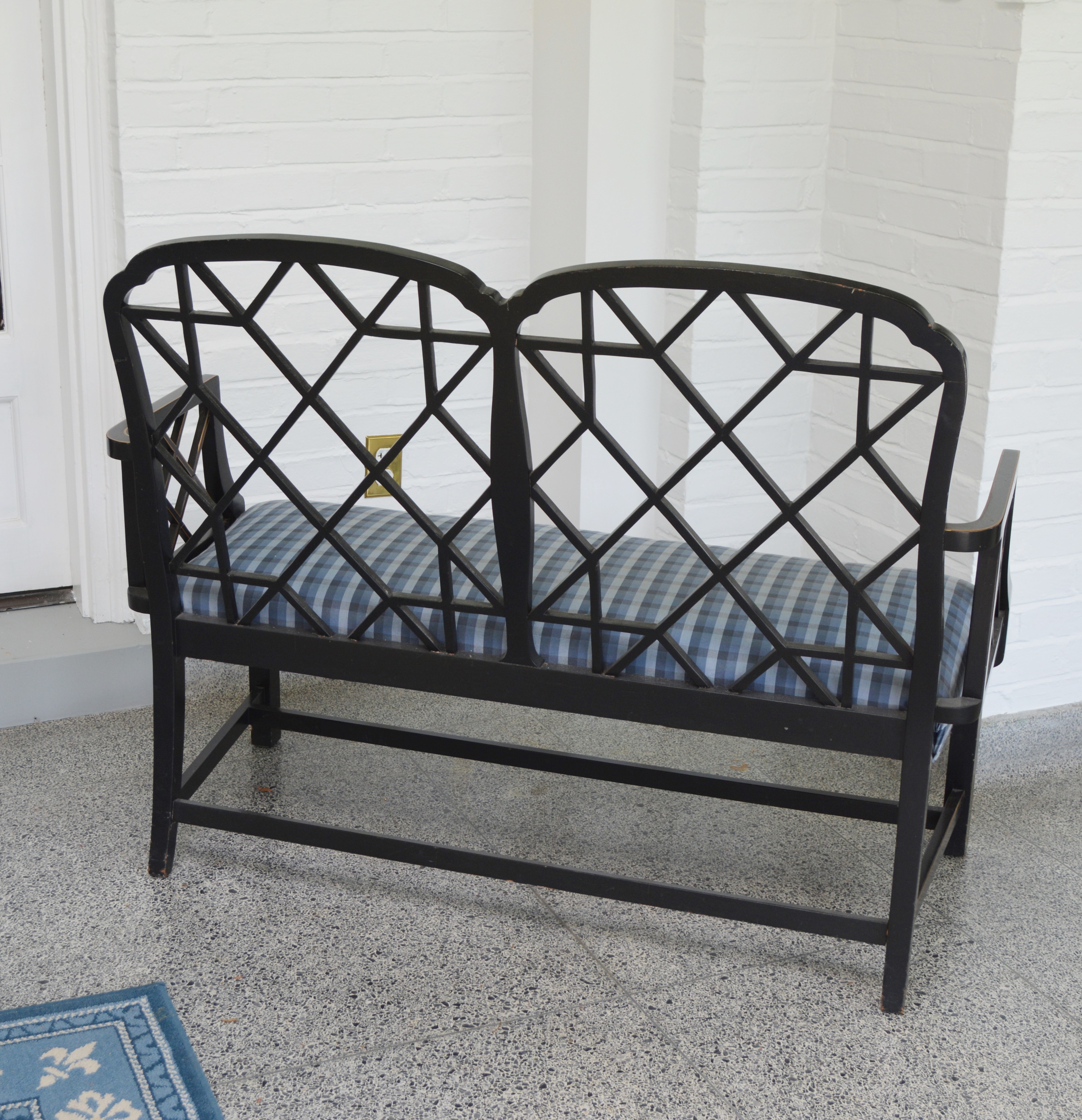 Vintage Chippendale Chinoiserie Black Lacquer Settee