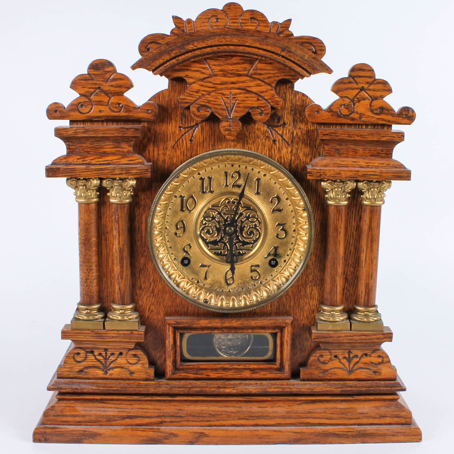 Antique E. Ingraham Tiger Oak Mantel Clock