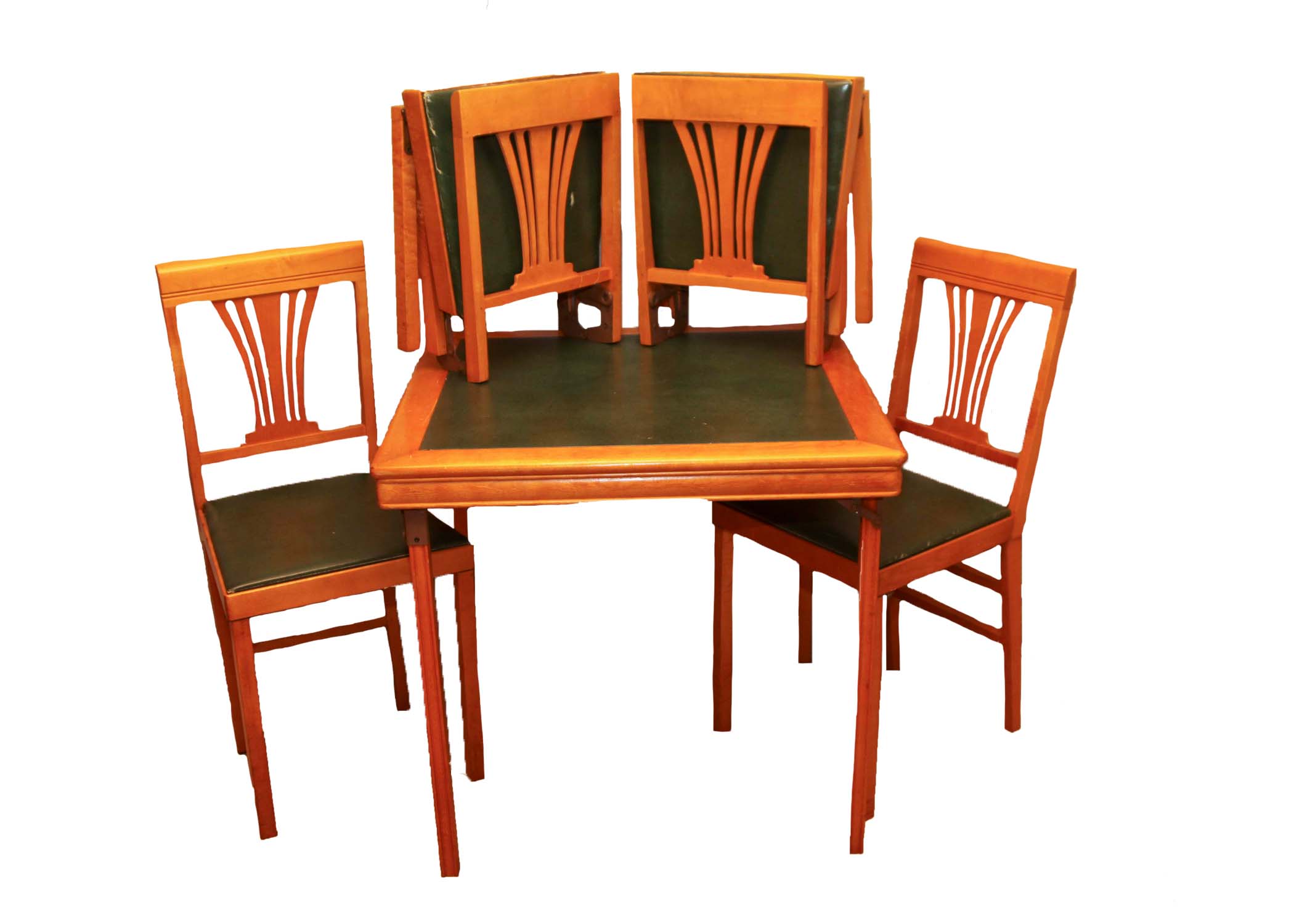 Mid-Century Folding Table With Set of Four Matching Chairs