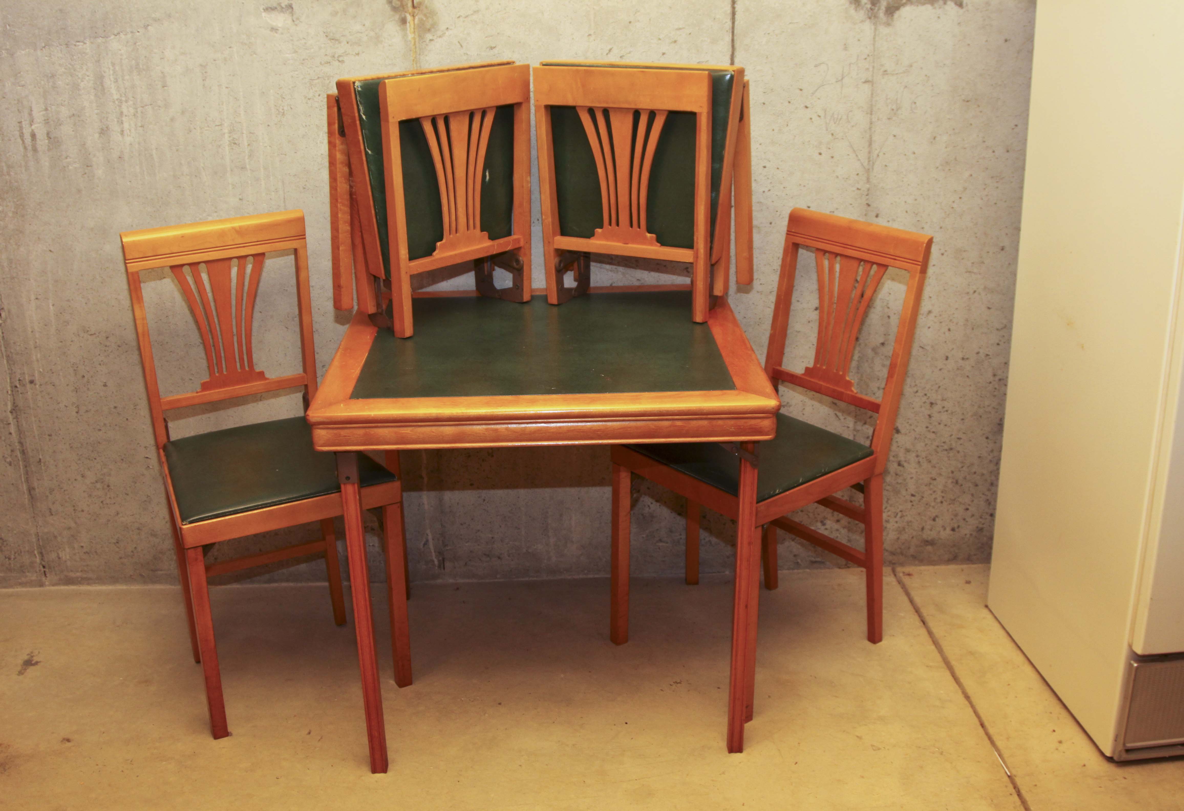 Mid-Century Folding Table With Set of Four Matching Chairs