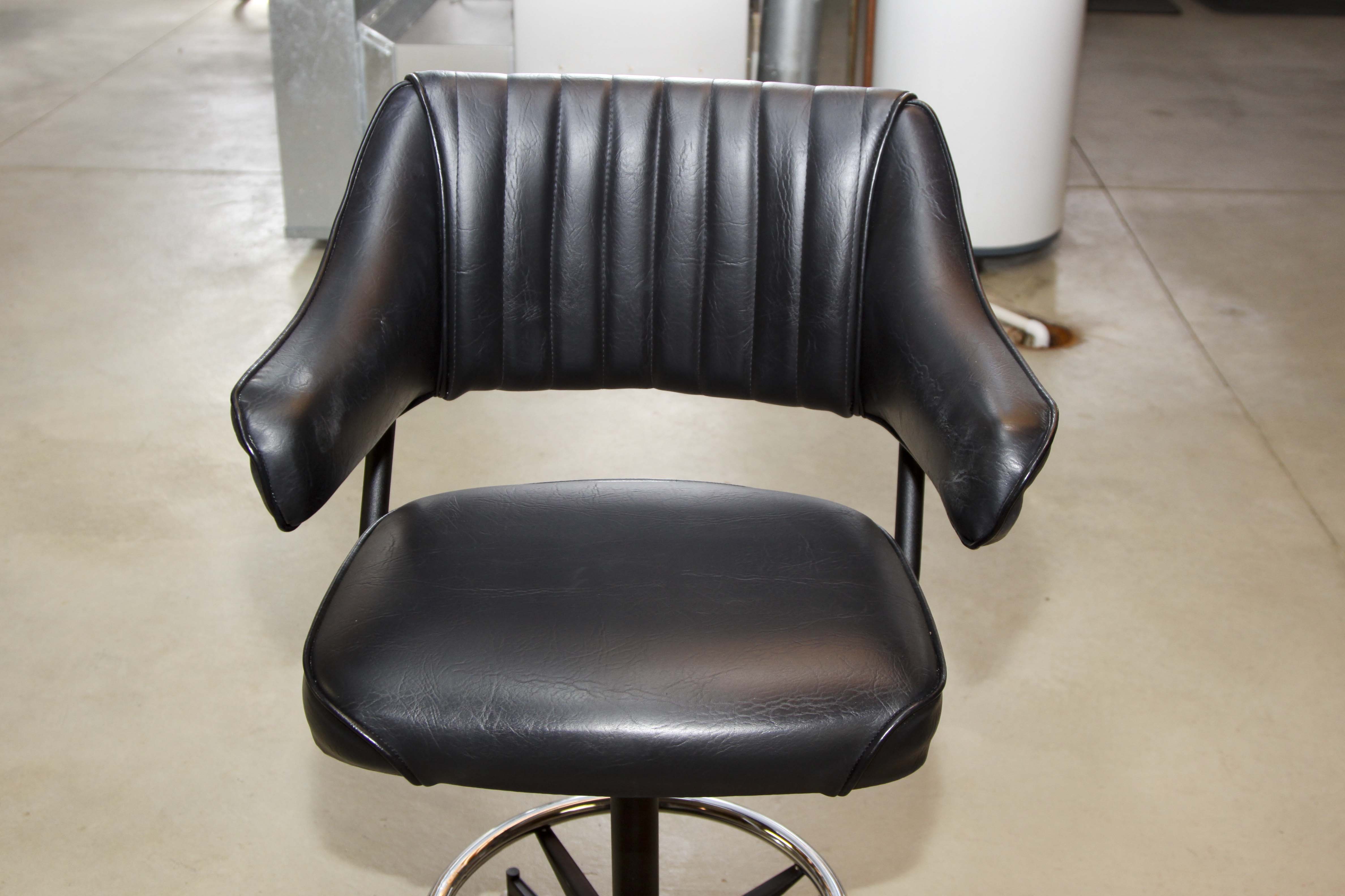 Pair of Mid Century Modern Black Leather Swivel Stools