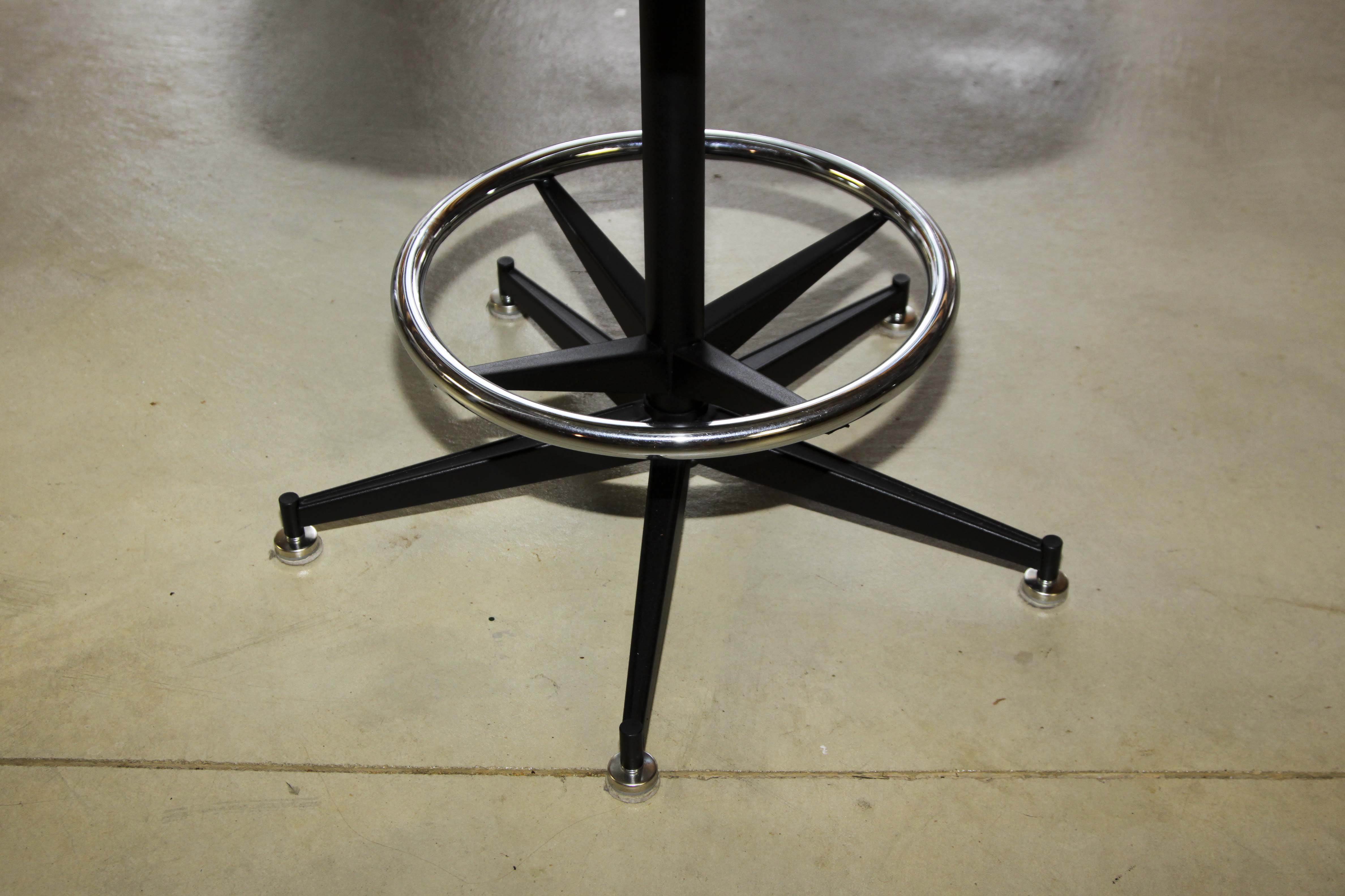 Pair of Mid Century Modern Black Leather Swivel Stools