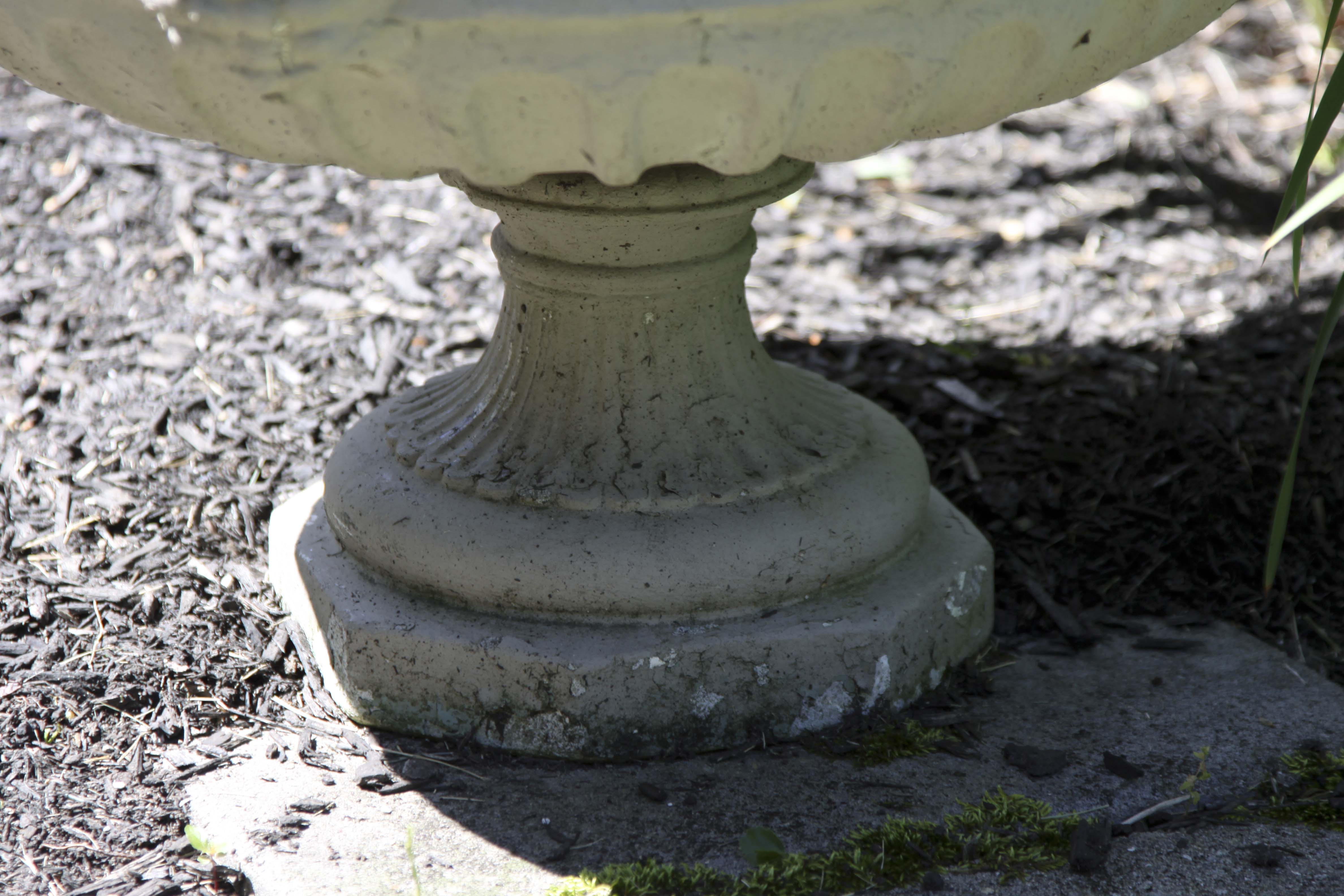 Pair of Cement Urns and White Garden Chair