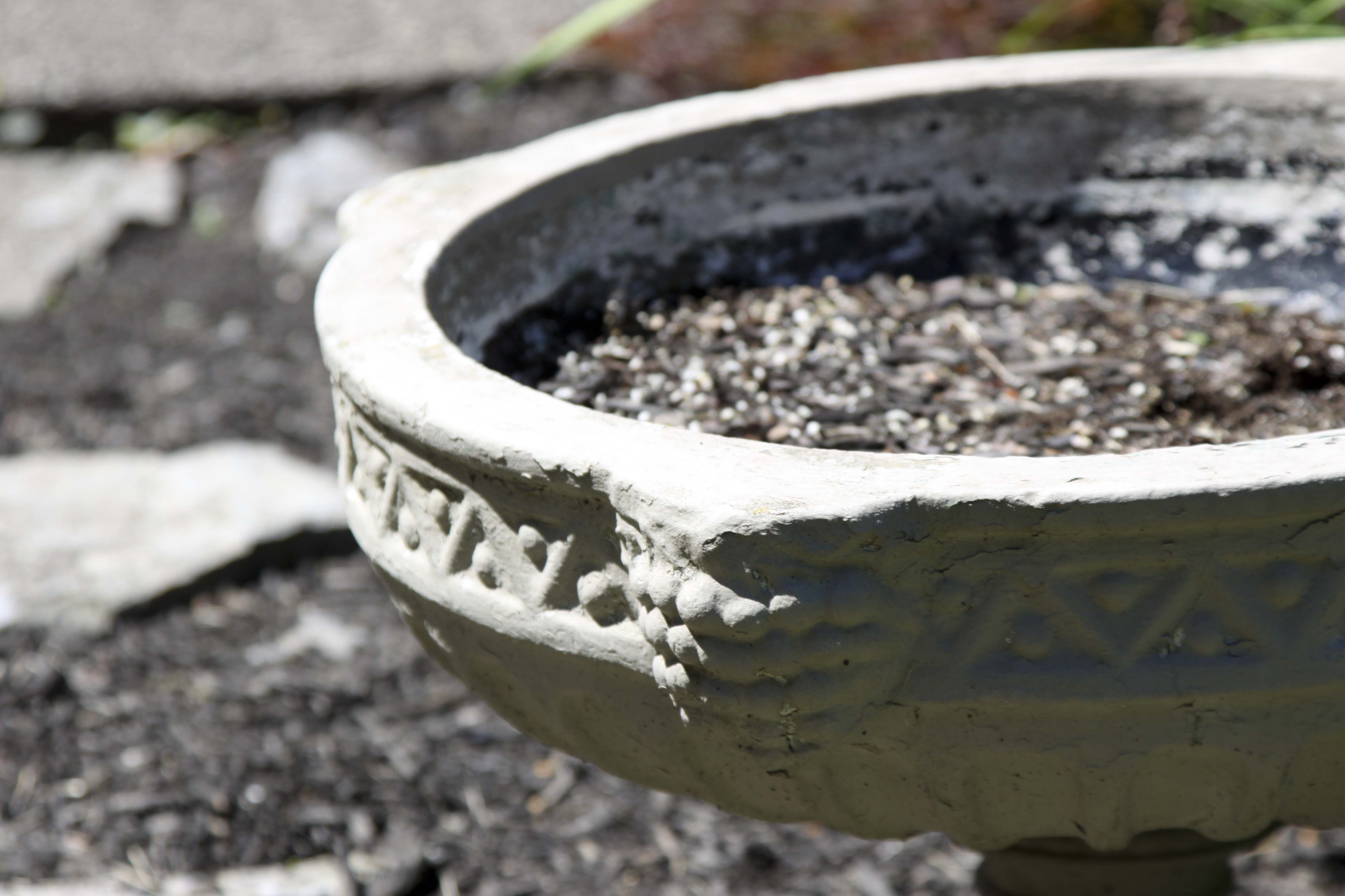 Pair of Cement Urns and White Garden Chair