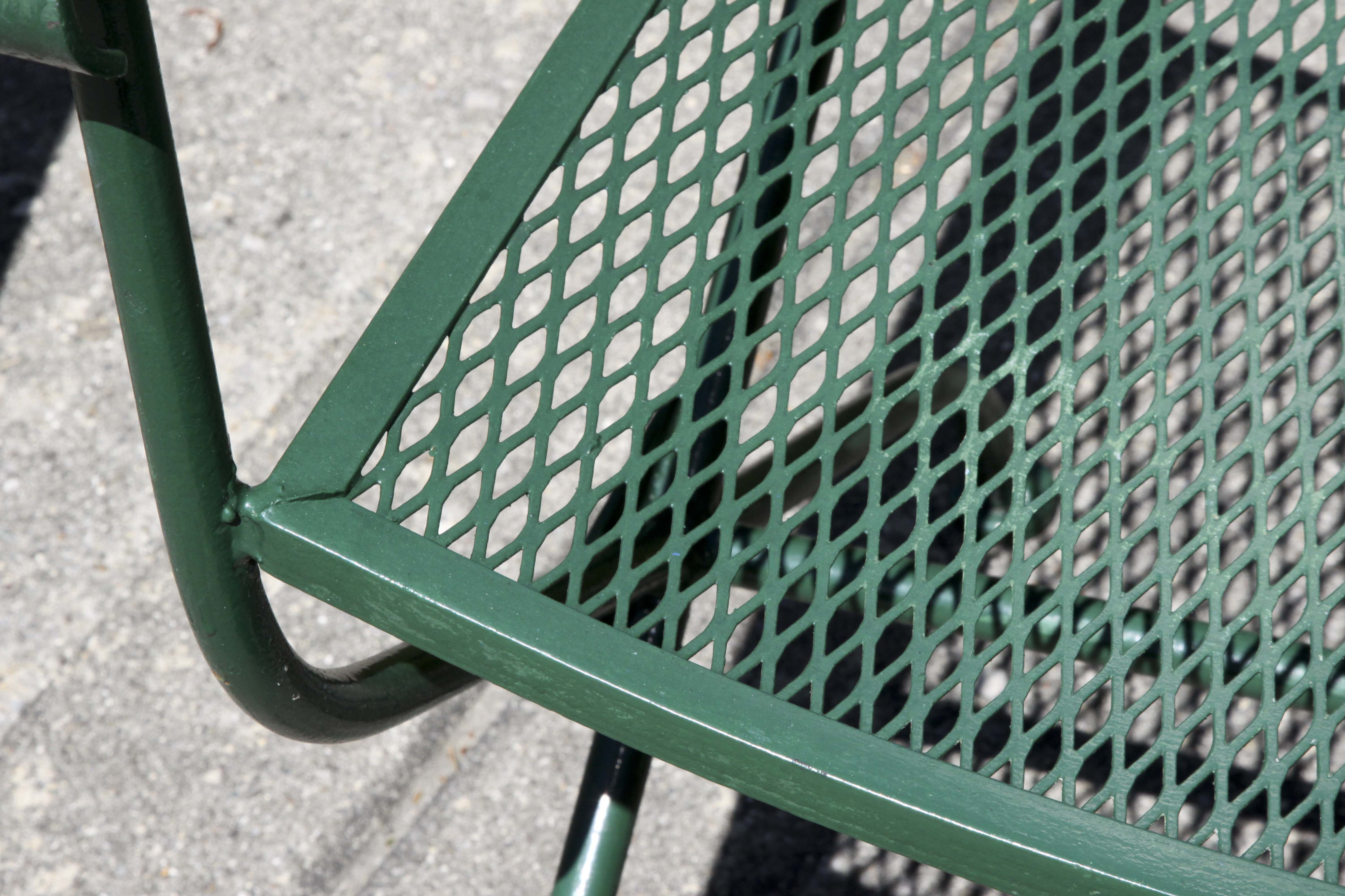 Wrought Iron Bench, Coffee Table and Two Chairs