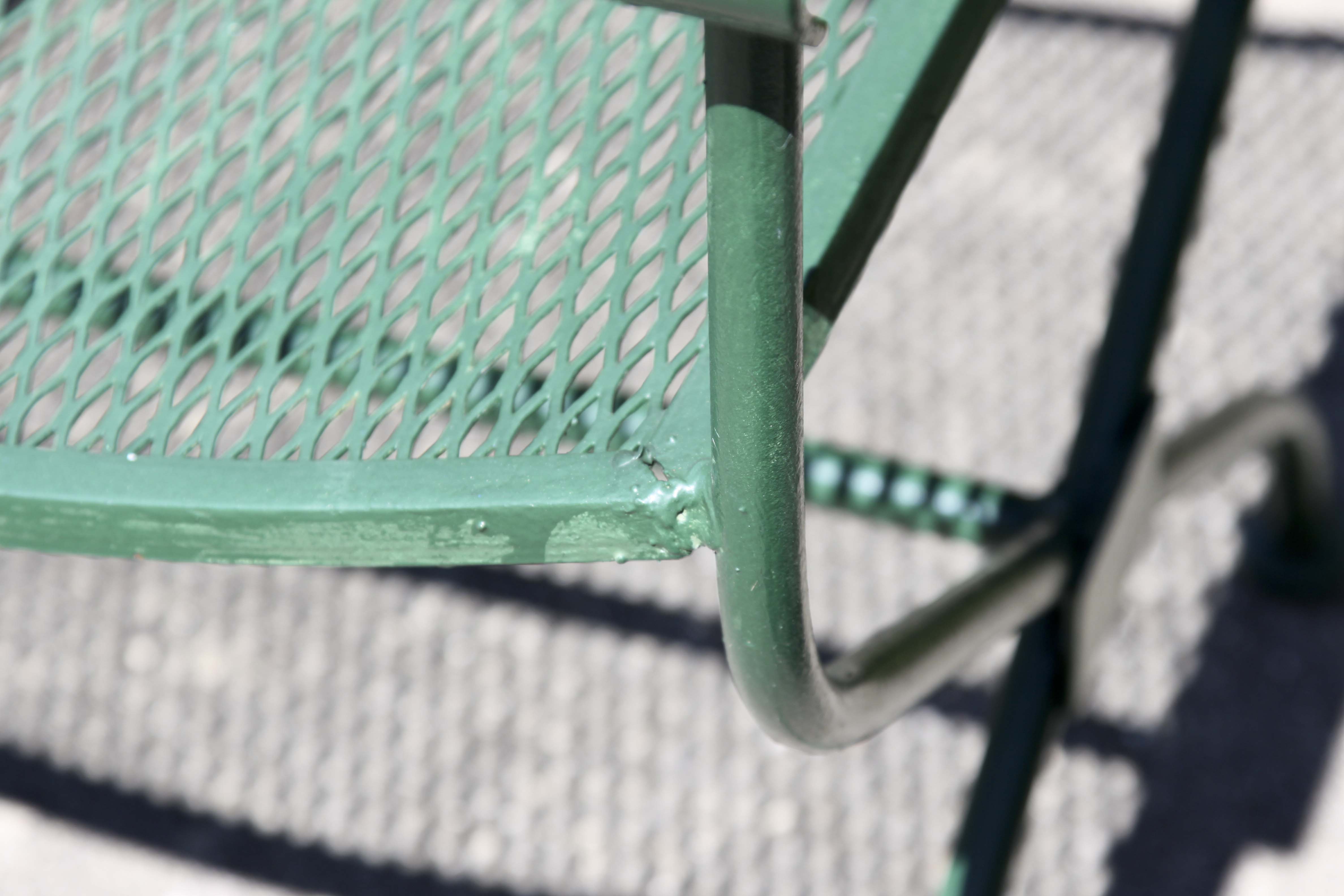 Wrought Iron Bench, Coffee Table and Two Chairs