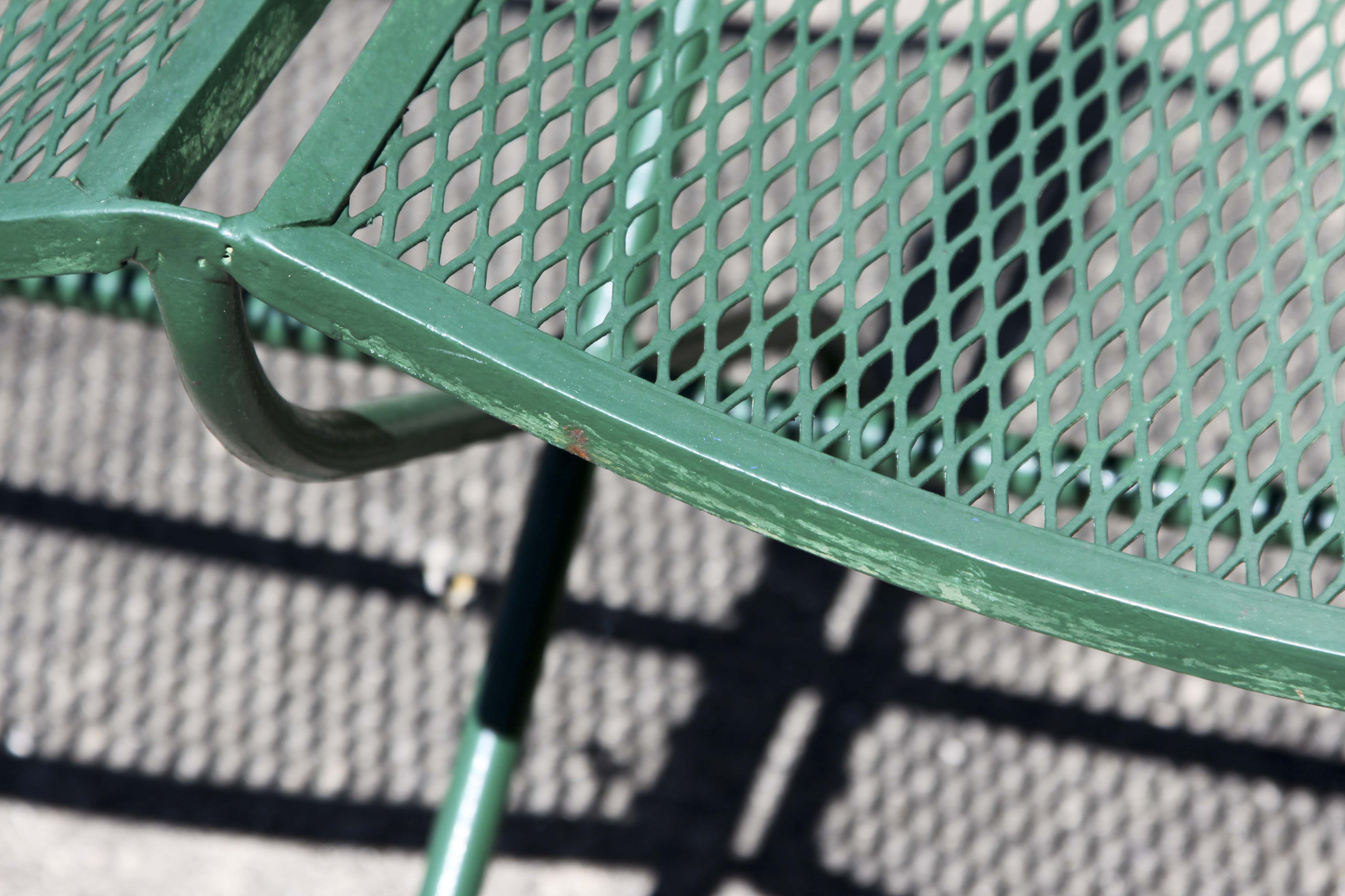 Wrought Iron Bench, Coffee Table and Two Chairs