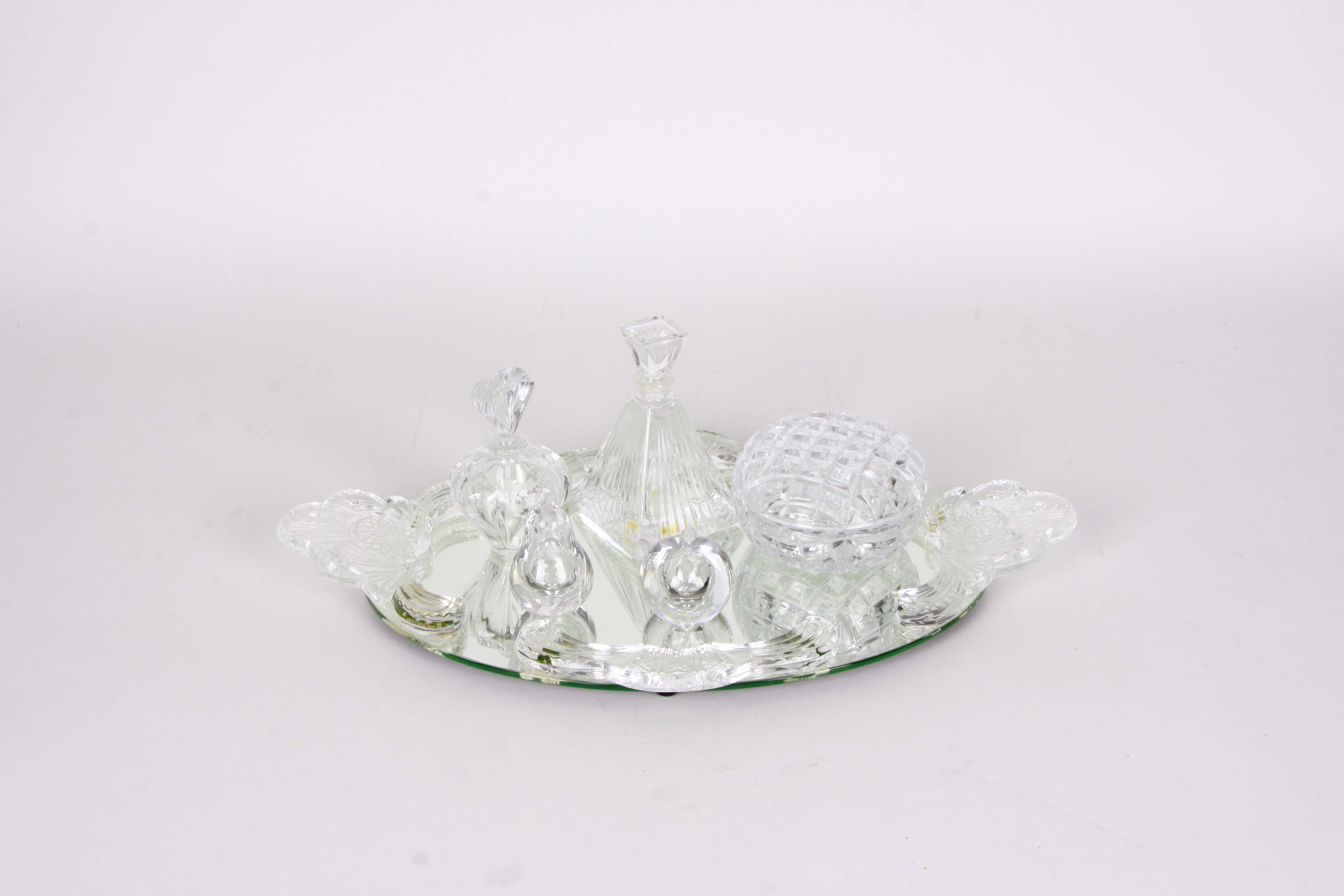 Two Signed Vicke Lindstrand Perfume Bottles, With Mirrored Tray, and More