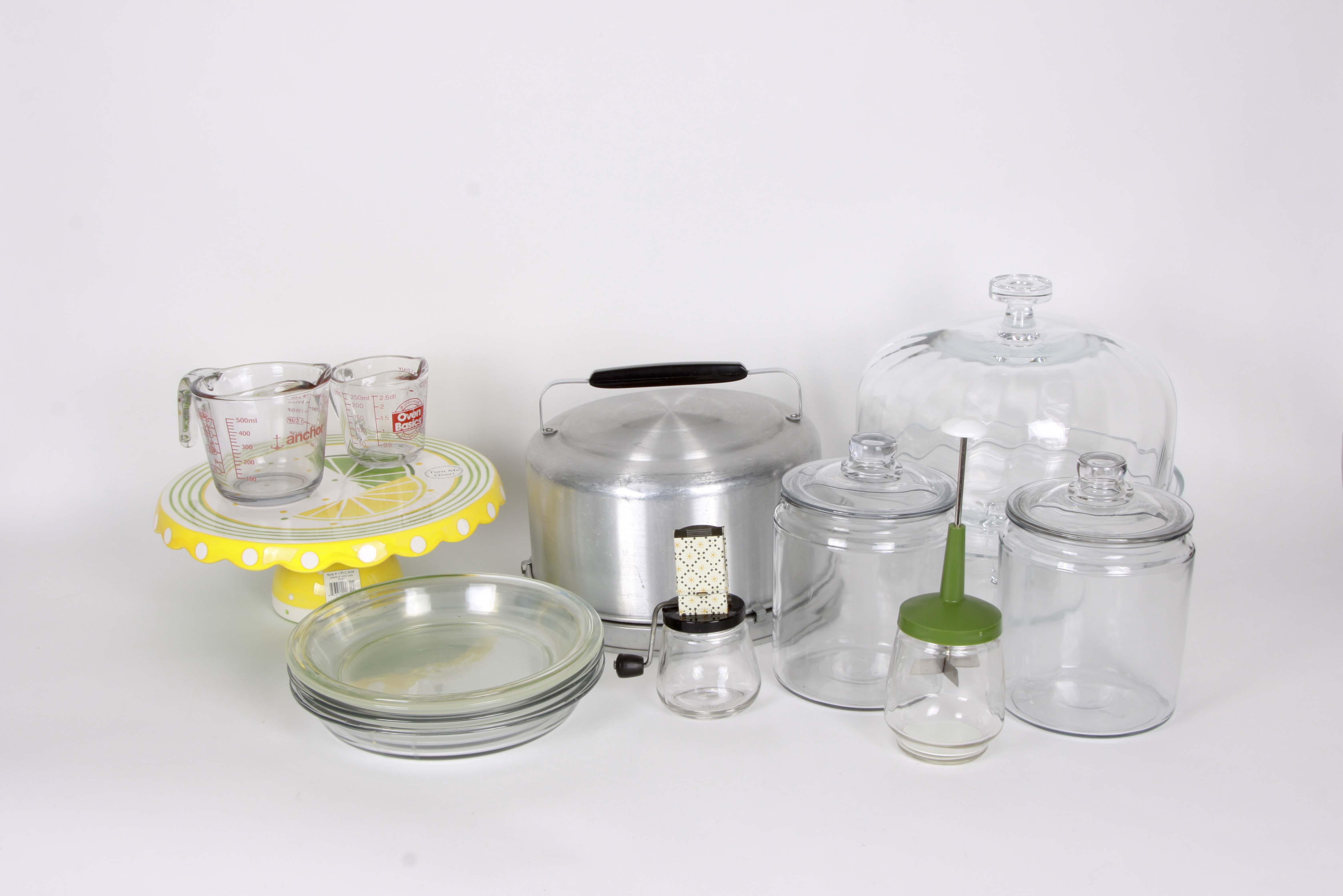 Large Assortment of Baking Supplies and Serving Pieces