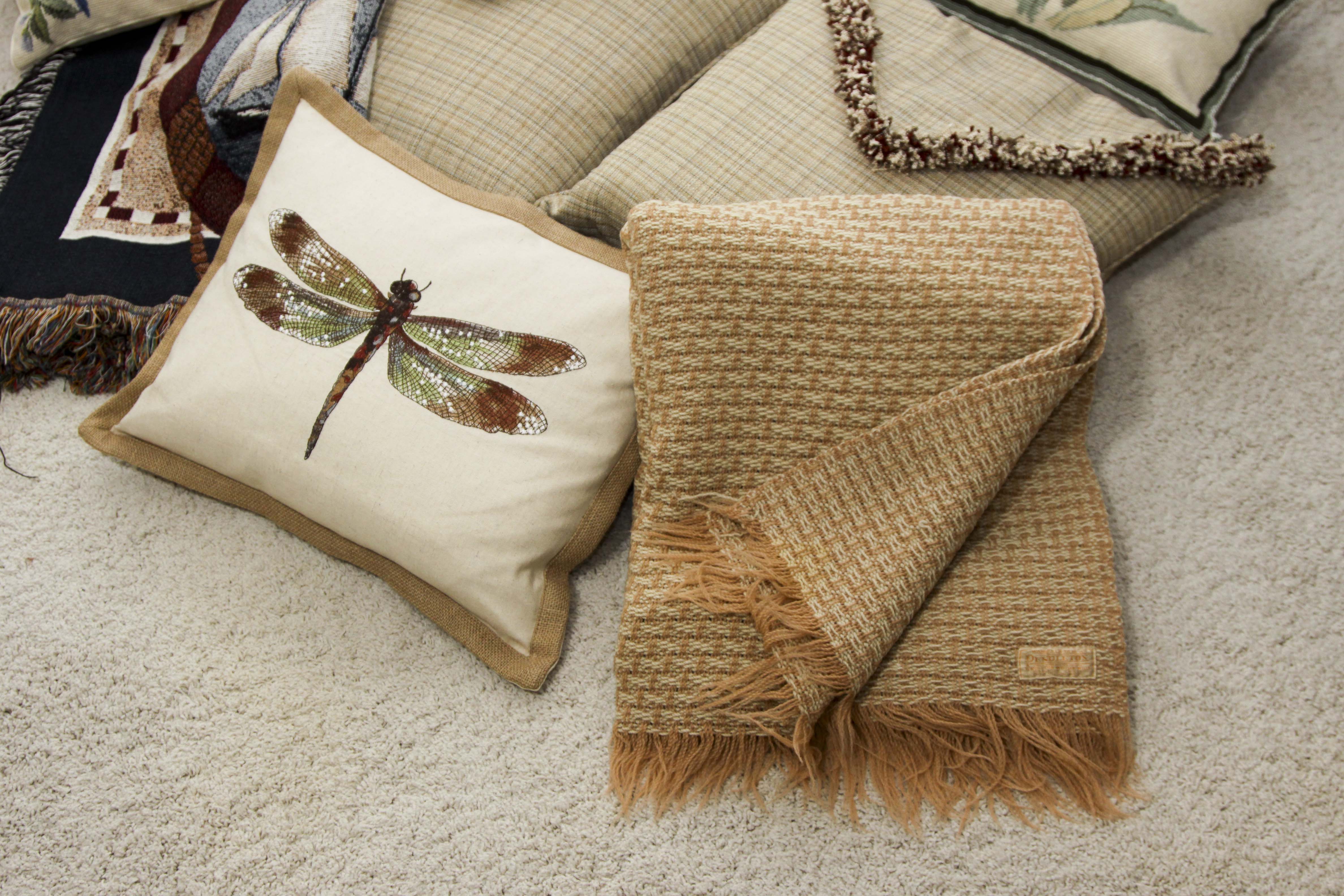 Assorted Throw Pillows, Pendleton Blanket, and More