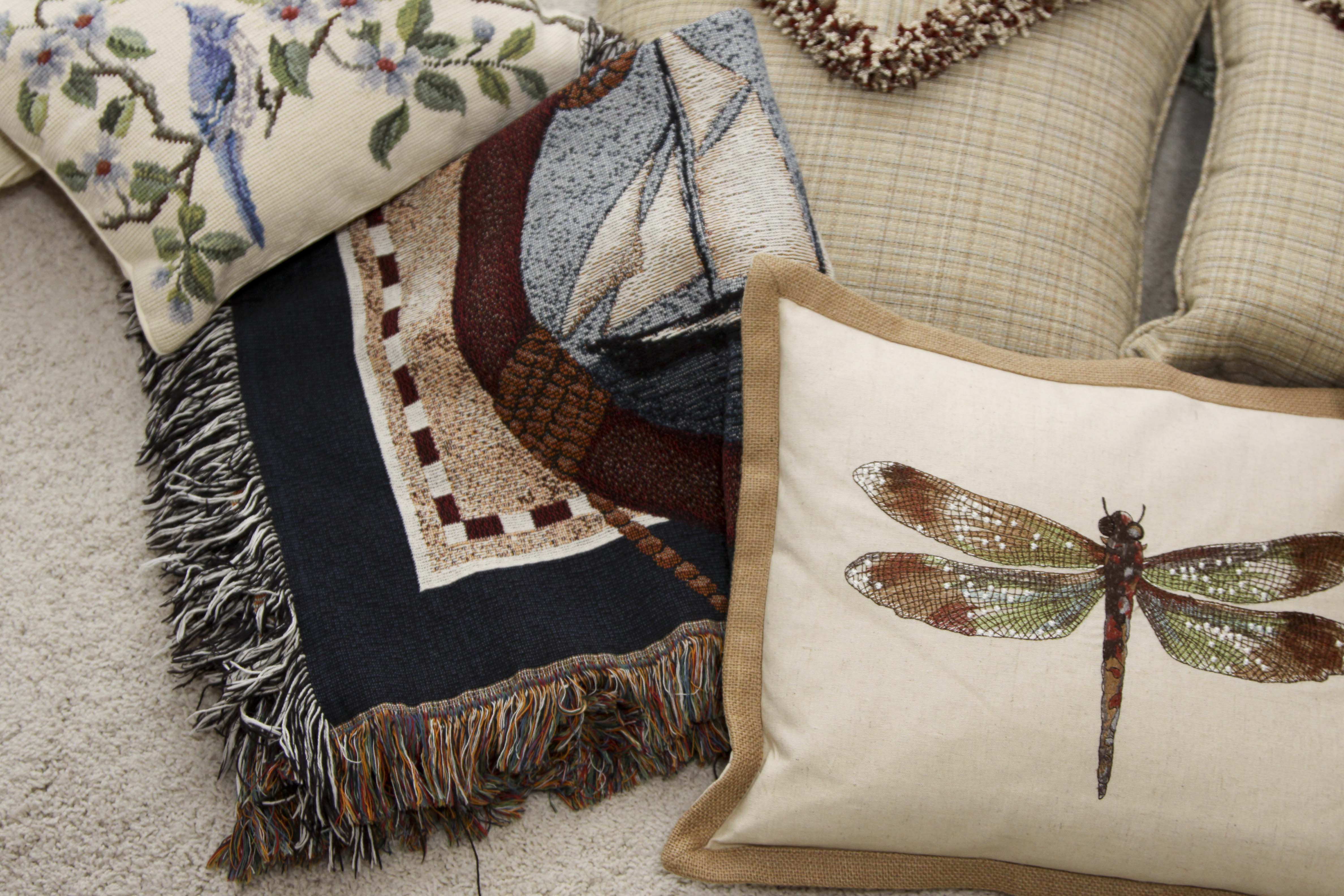 Assorted Throw Pillows, Pendleton Blanket, and More
