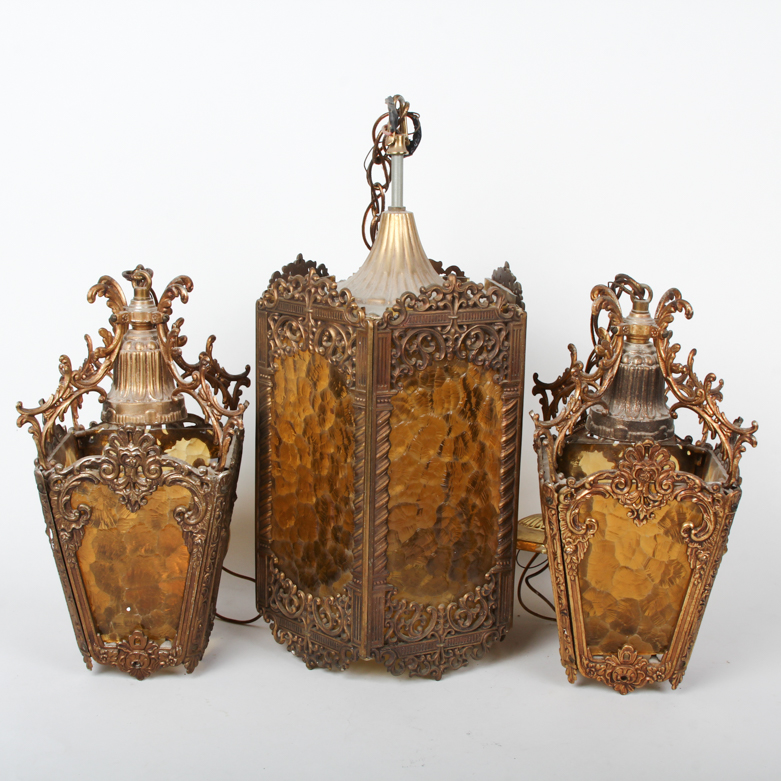 Three Vintage Hanging Light Fixtures