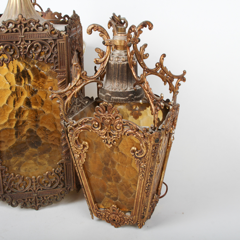 Three Vintage Hanging Light Fixtures