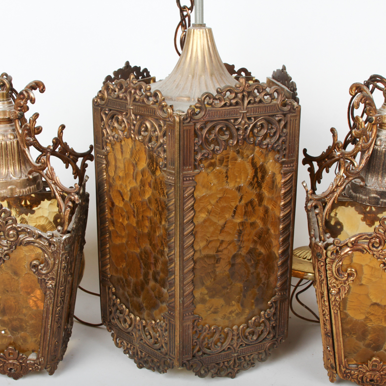 Three Vintage Hanging Light Fixtures