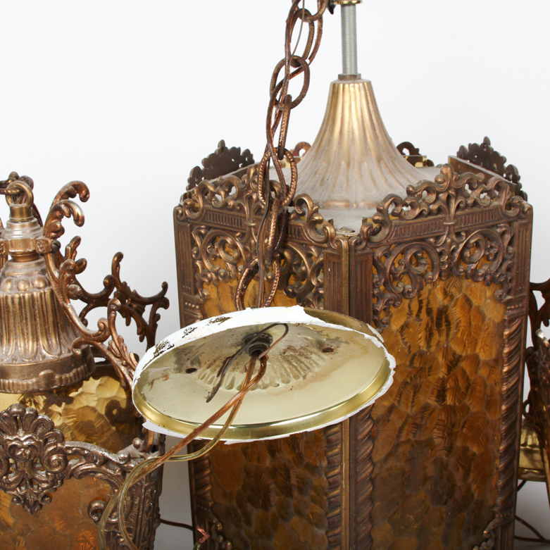 Three Vintage Hanging Light Fixtures