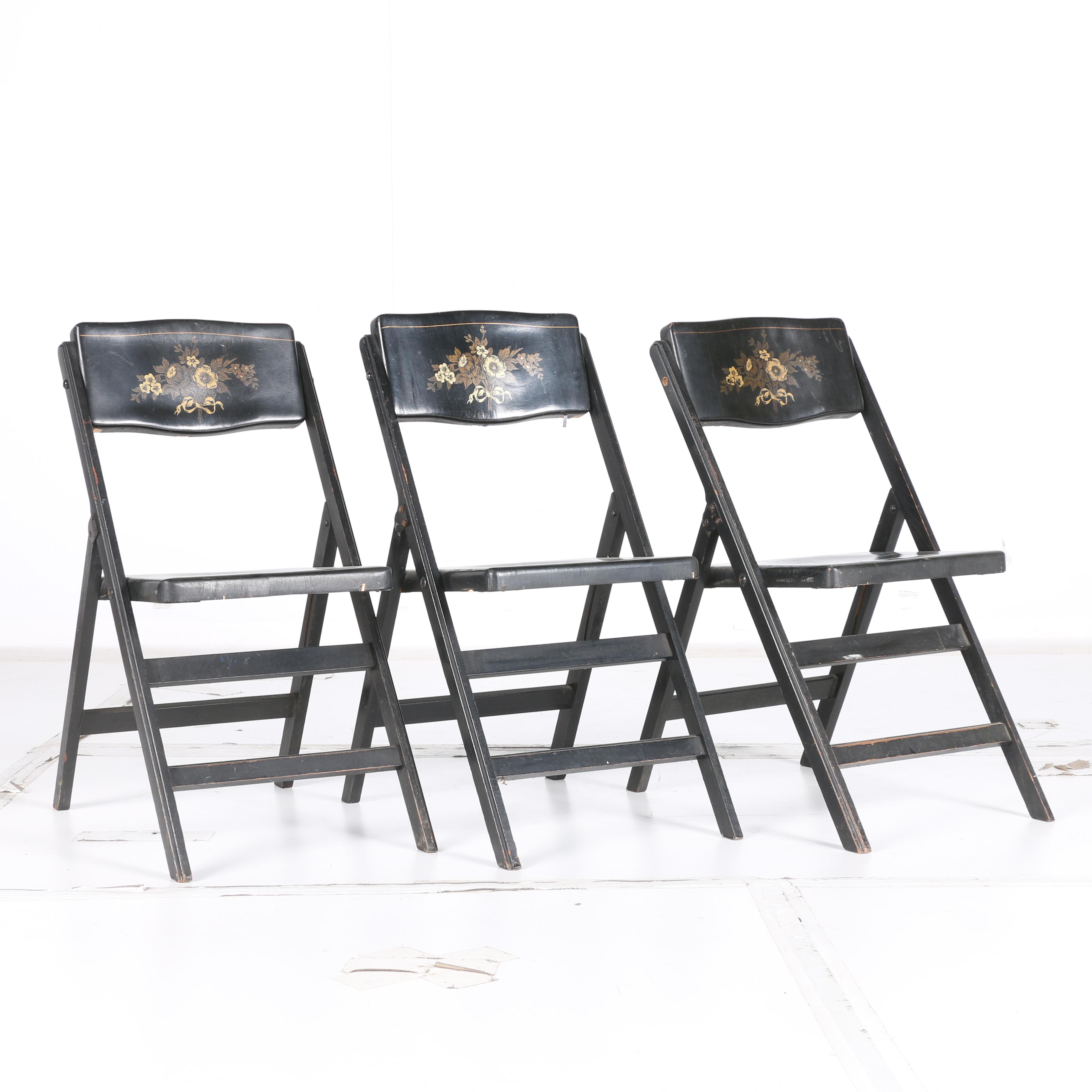 Vintage Floral-Decorated Folding Chairs