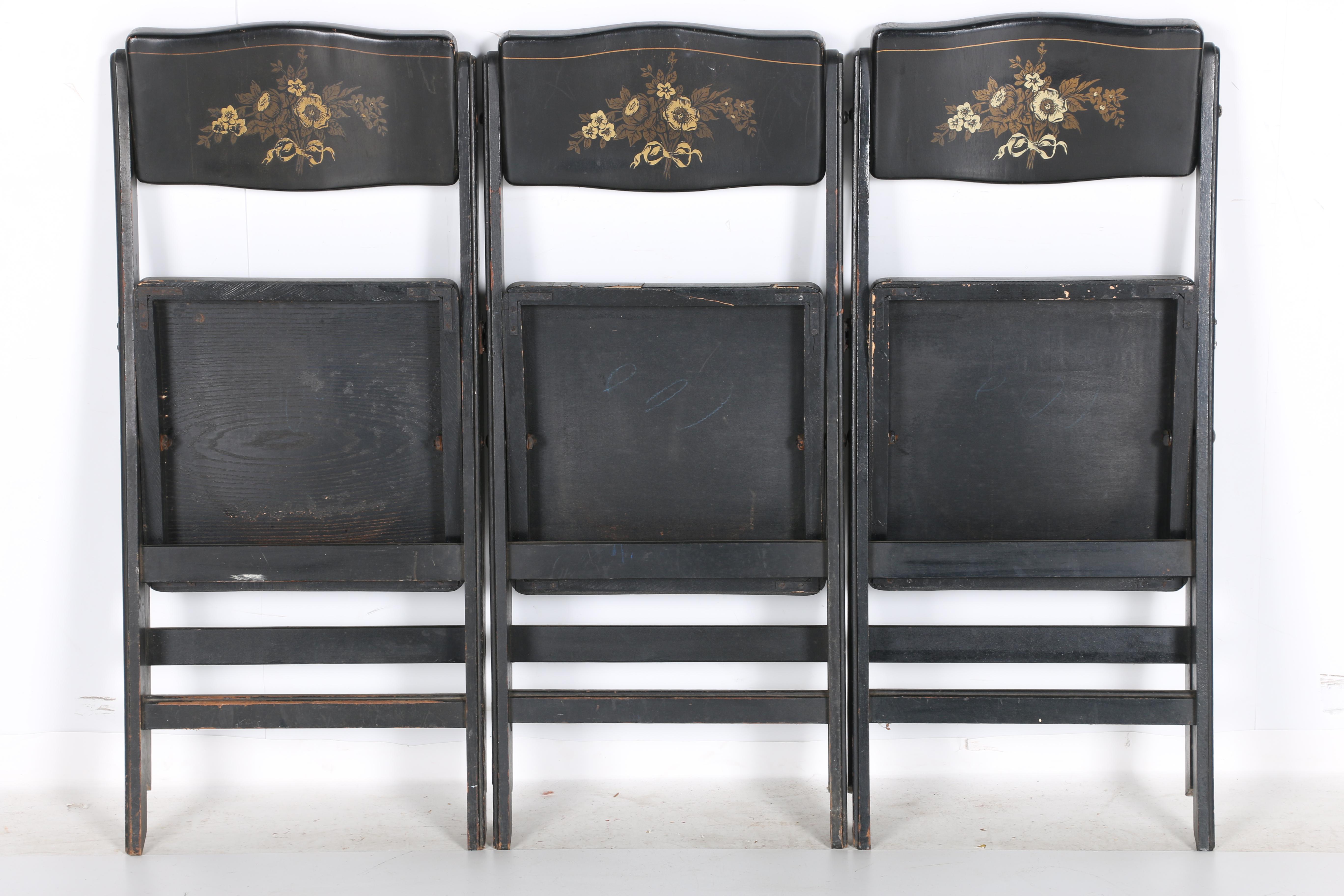 Vintage Floral-Decorated Folding Chairs