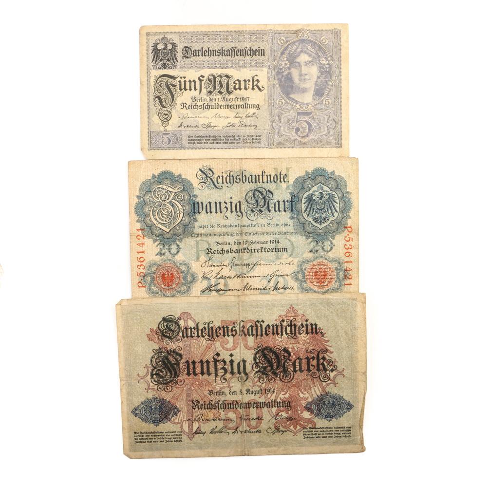 Group of Twenty Antique German Banknotes