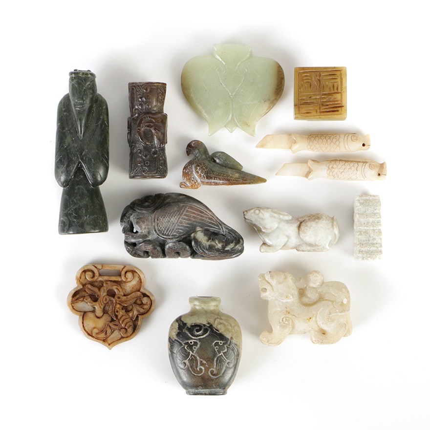 Collection of 20th-Century Chinese Archaic Style Hardstone Objects