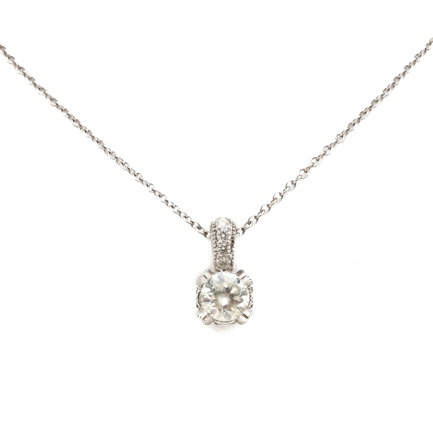 14K White Gold 1.13 CTW Diamond Pendant Necklace