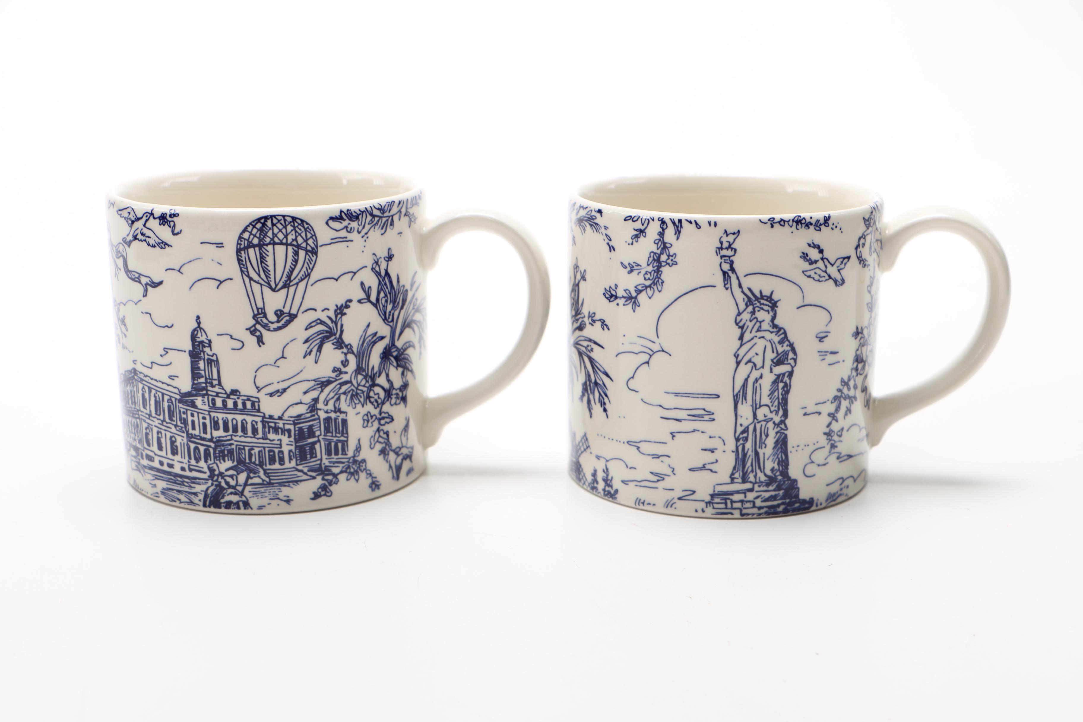 Tiffany & Co "New York Toile" Blue and White Mugs