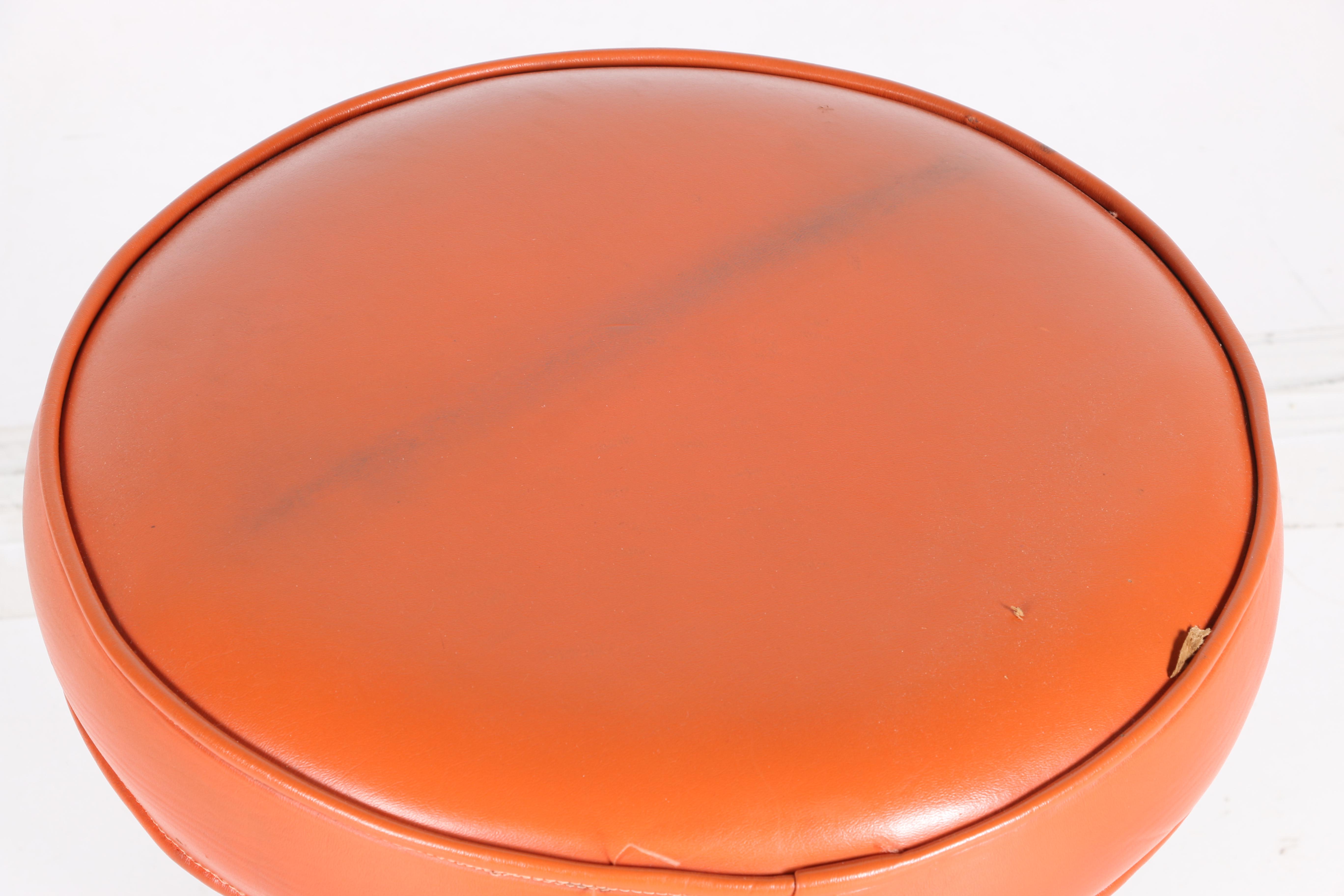 Mid Century Modern Orange Vinyl and Chrome Tulip Stool
