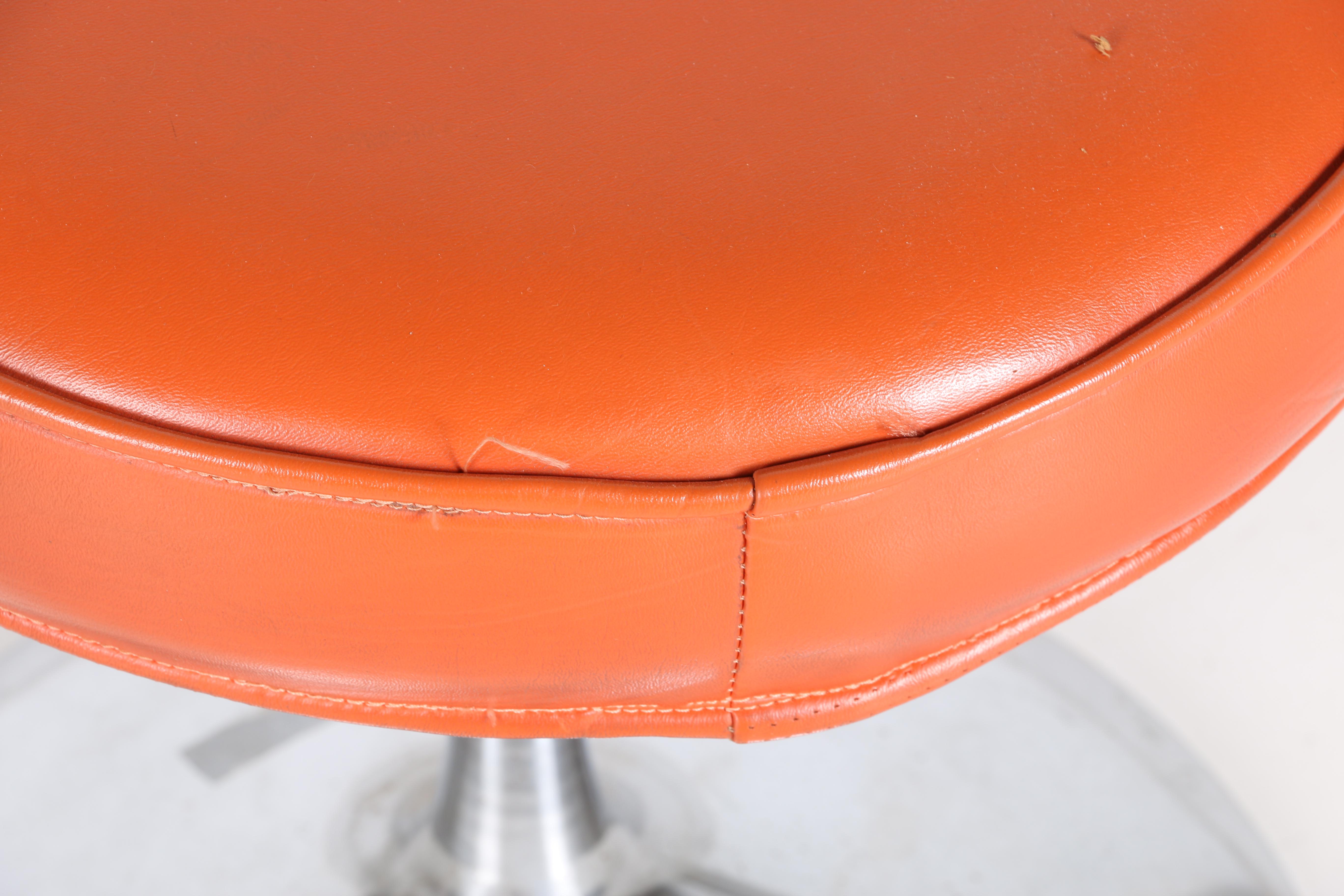 Mid Century Modern Orange Vinyl and Chrome Tulip Stool