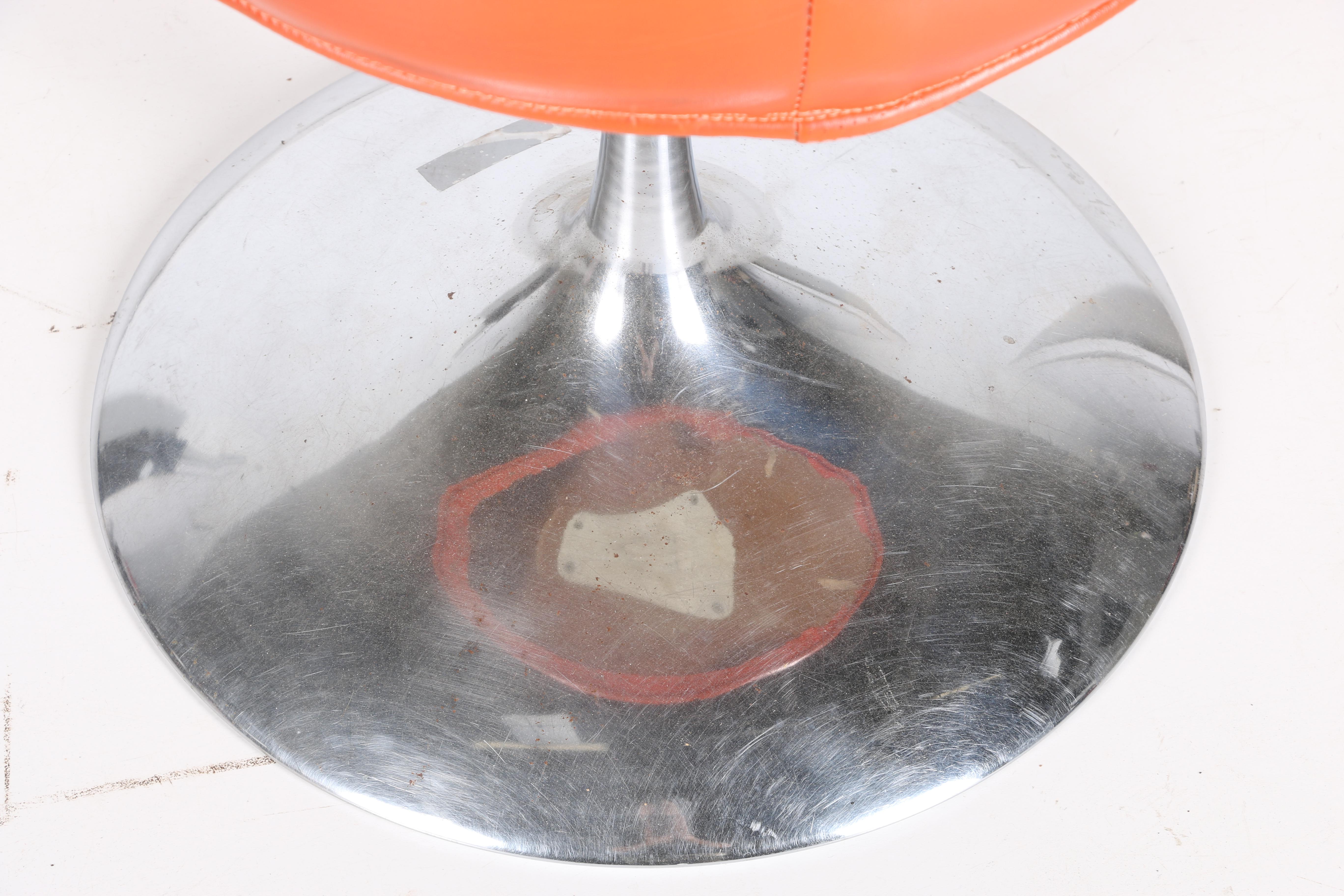 Mid Century Modern Orange Vinyl and Chrome Tulip Stool