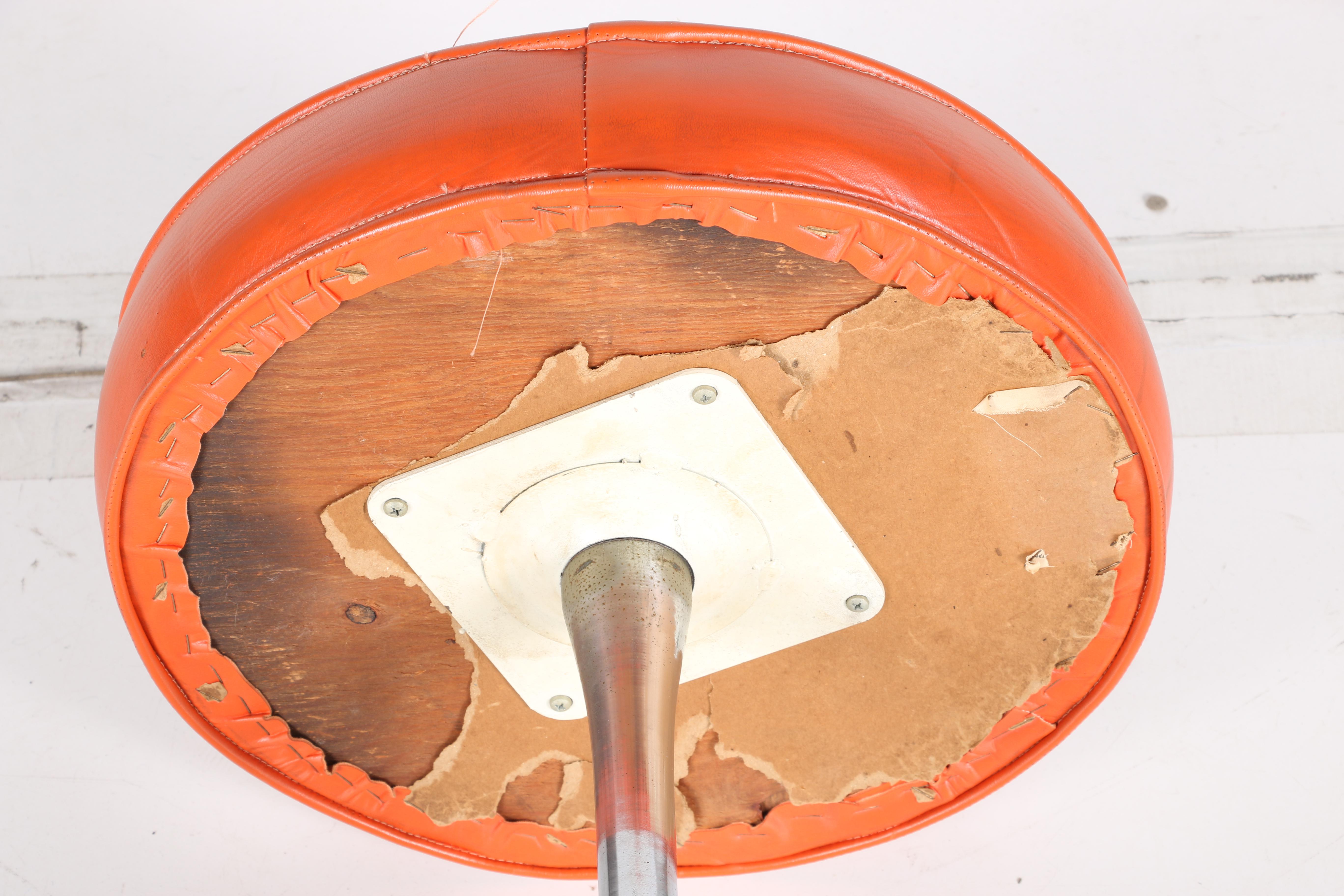 Mid Century Modern Orange Vinyl and Chrome Tulip Stool