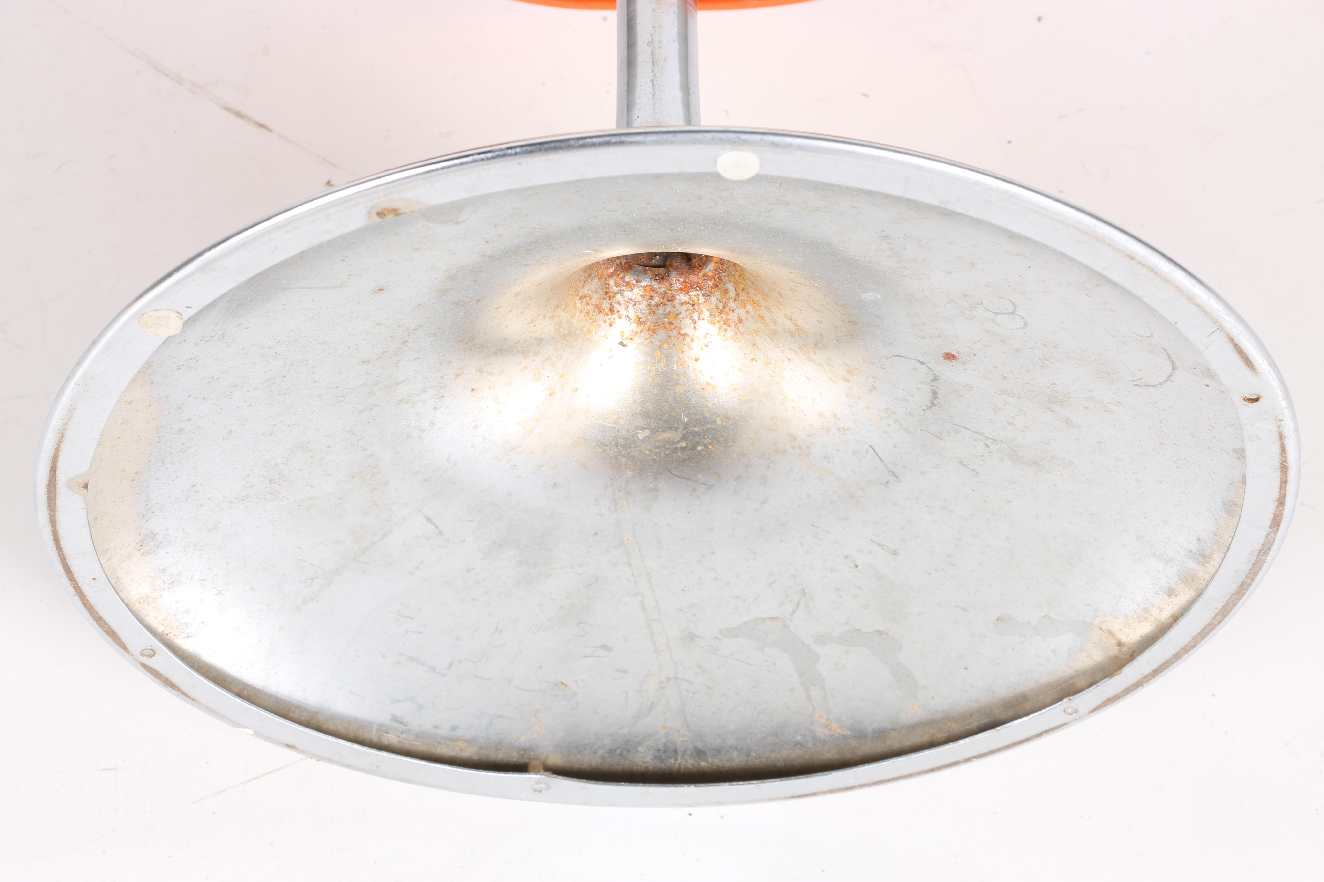 Mid Century Modern Orange Vinyl and Chrome Tulip Stool