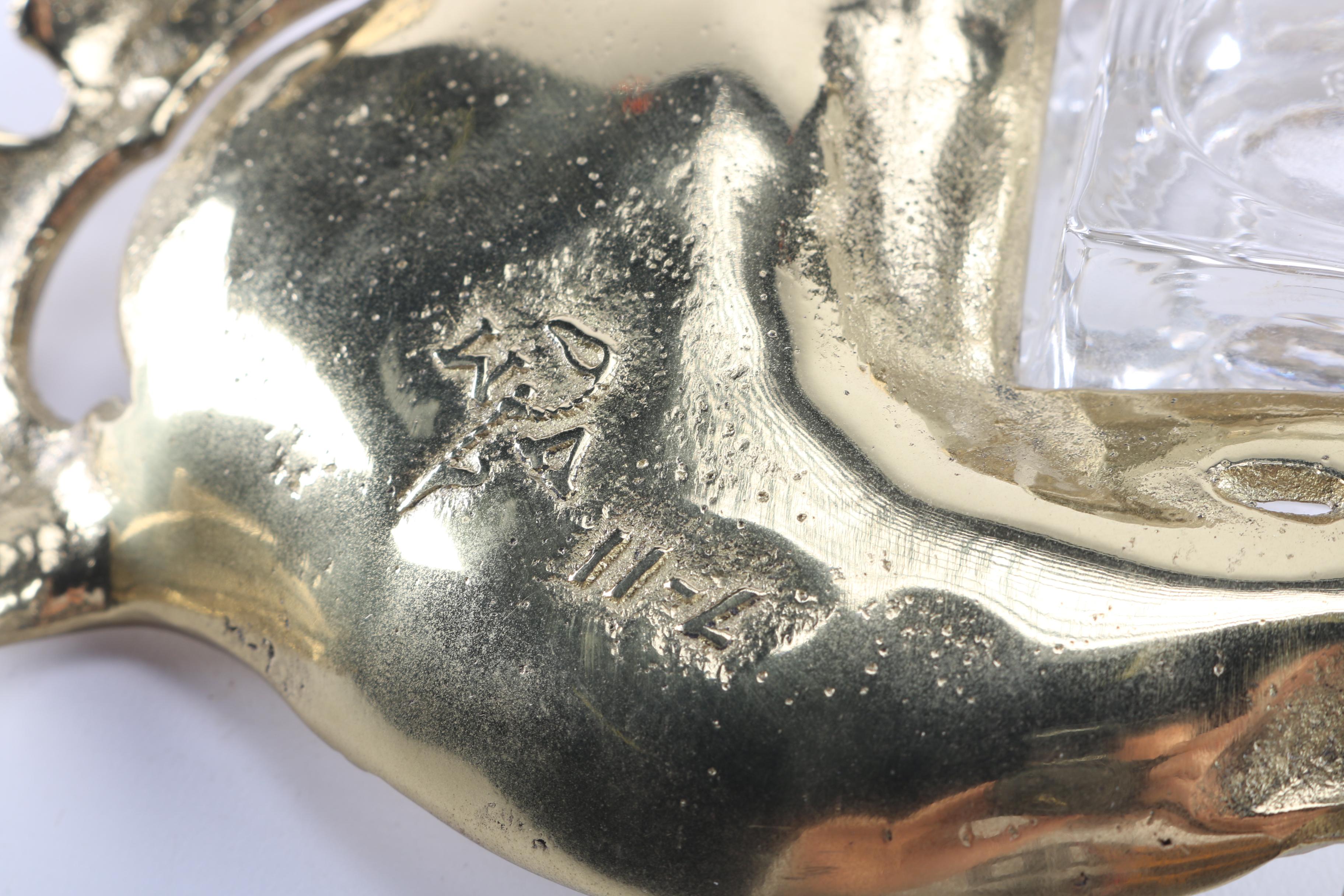 Glass Inkwell With Ornate Brass Stand