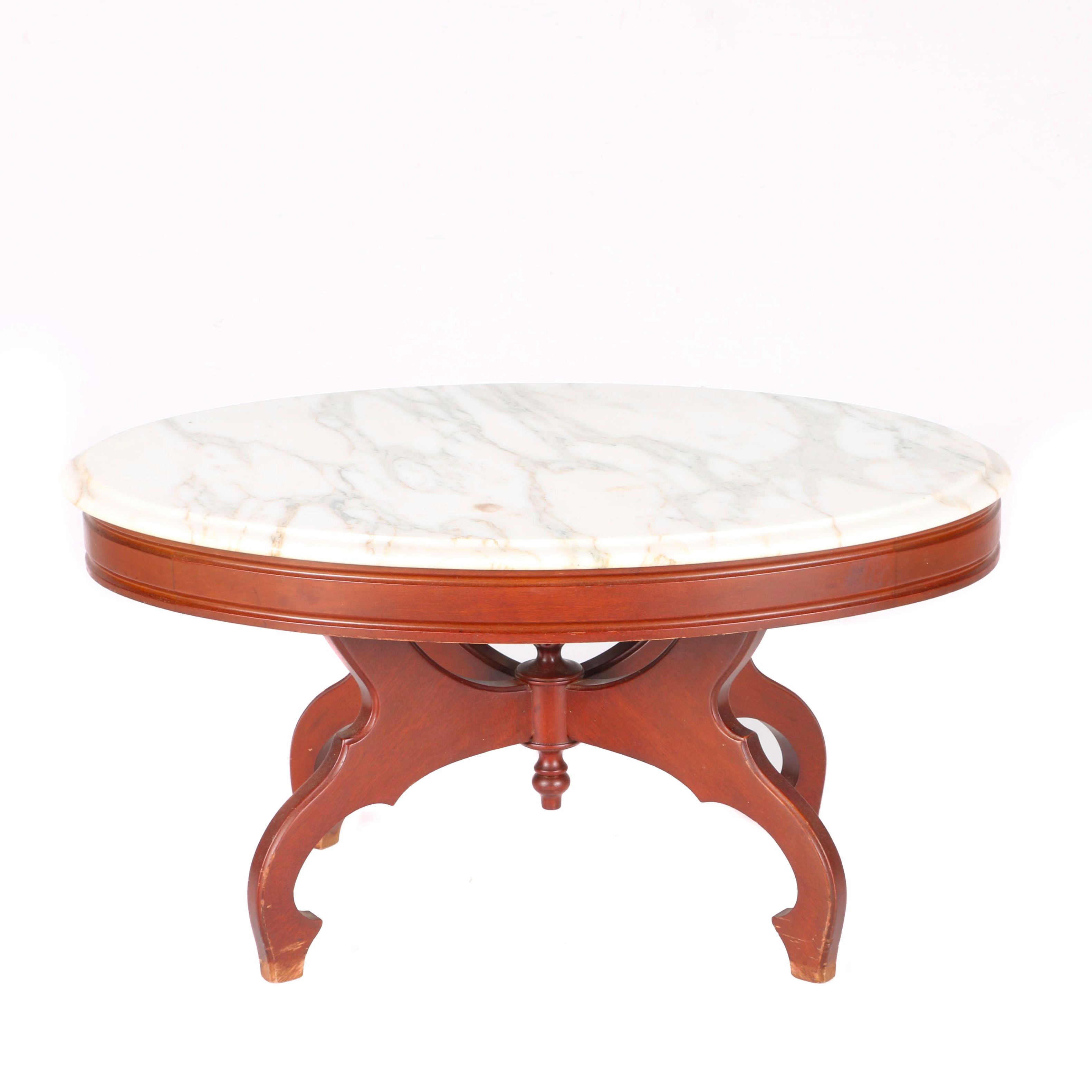 Vintage Victorian Style Marble Top Coffee Table in Mahogany