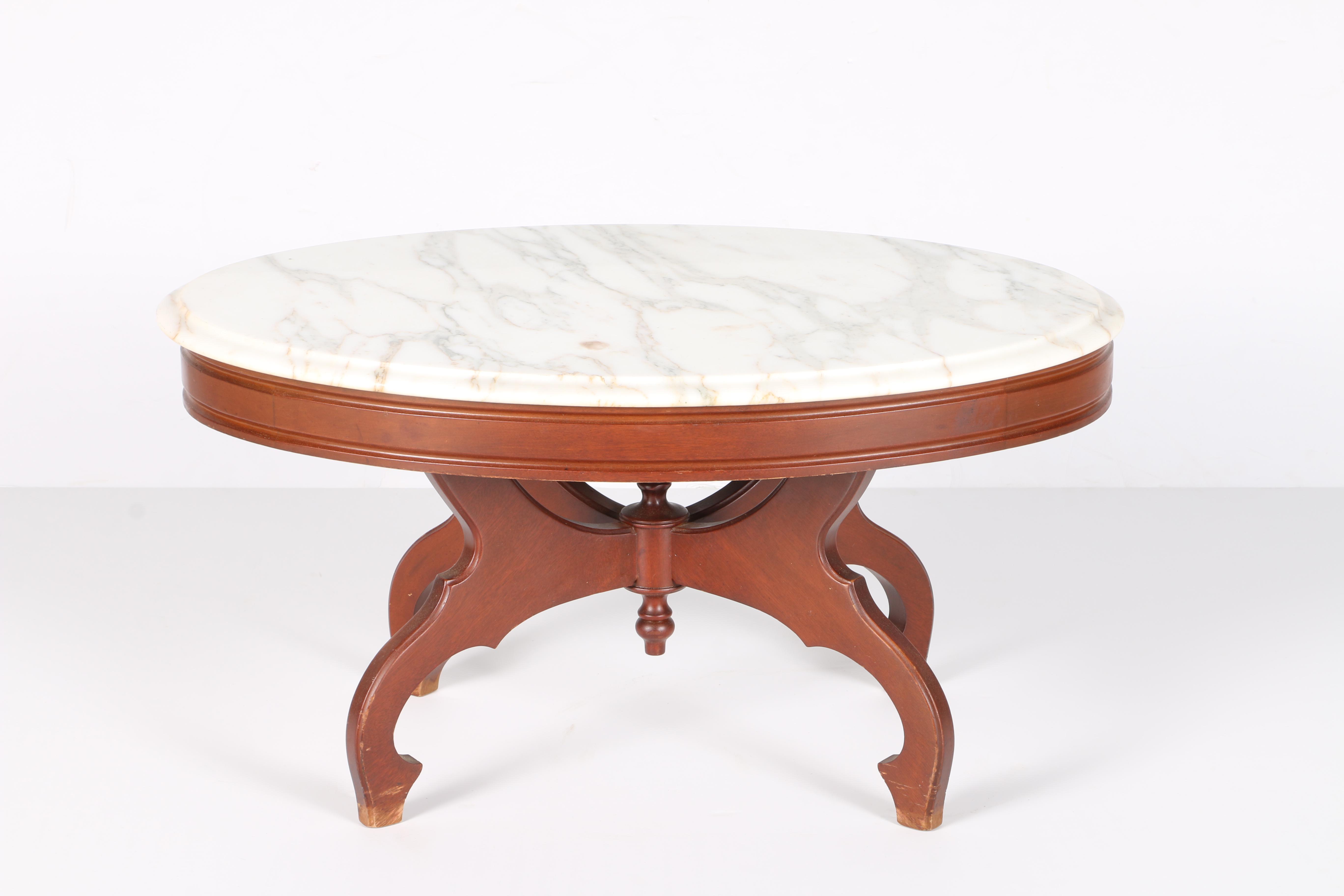 Vintage Victorian Style Marble Top Coffee Table in Mahogany
