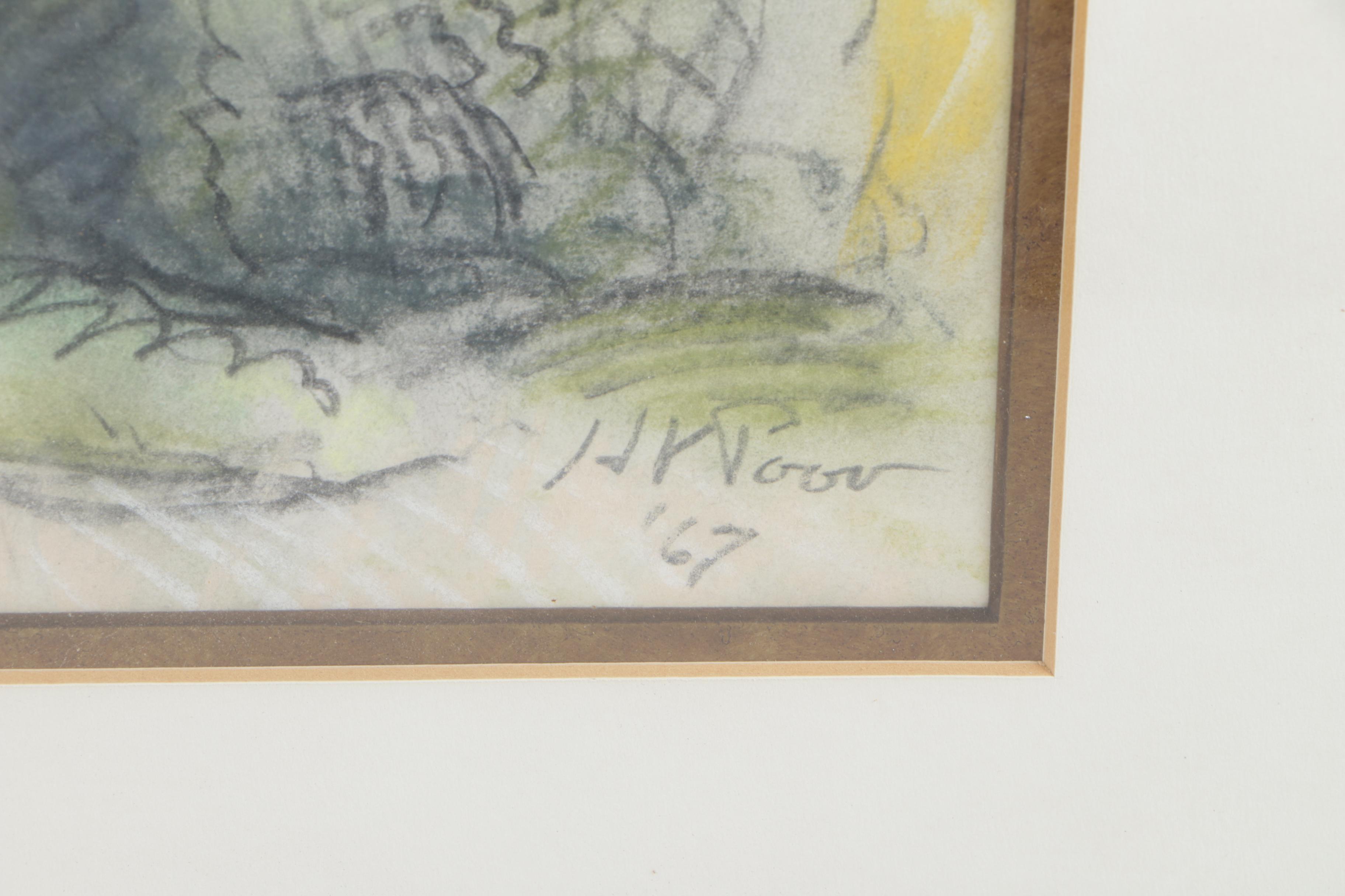 1967 Henry Varnum Poor Oil Pastel of a Treeline