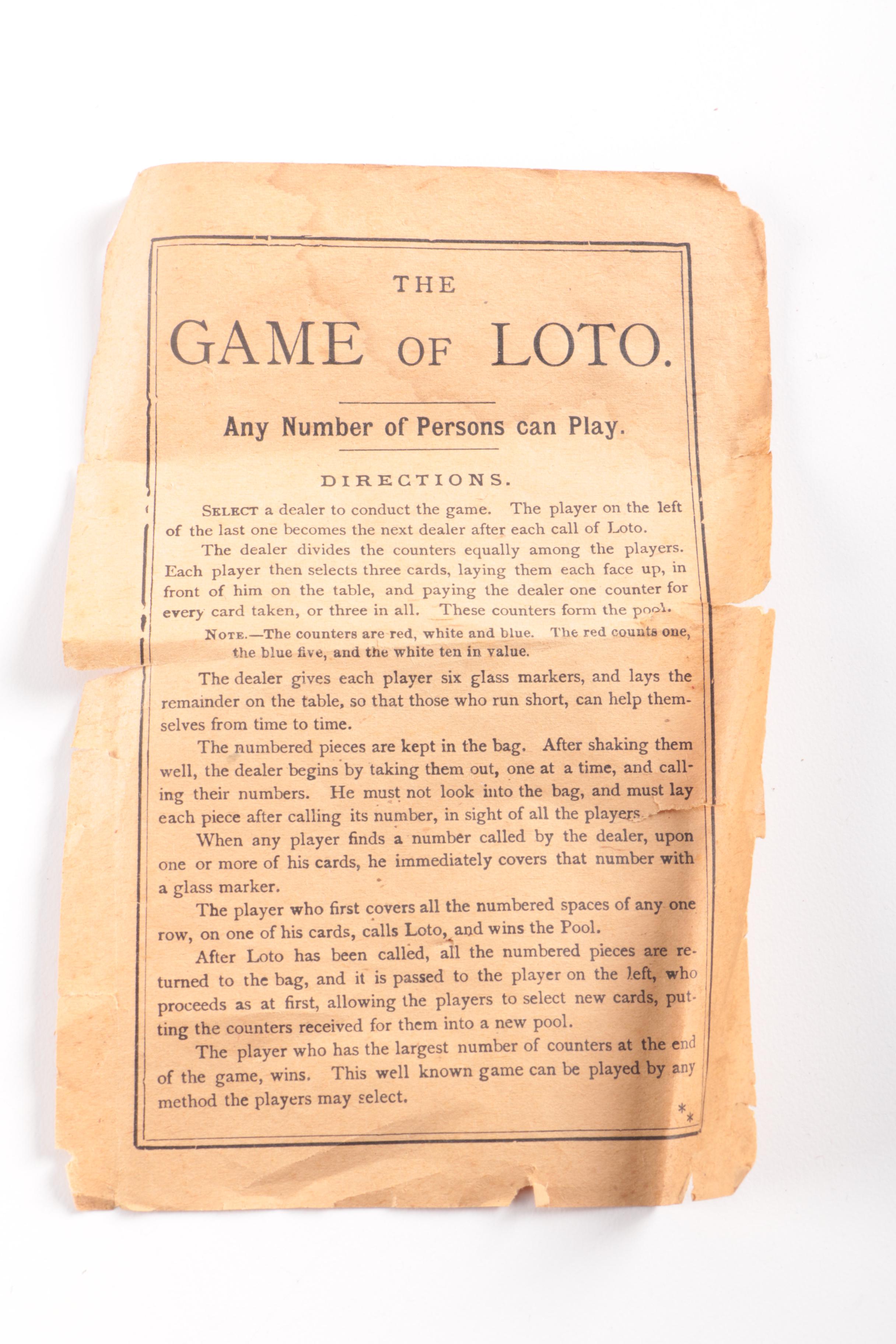 Vintage Lotto Board Game