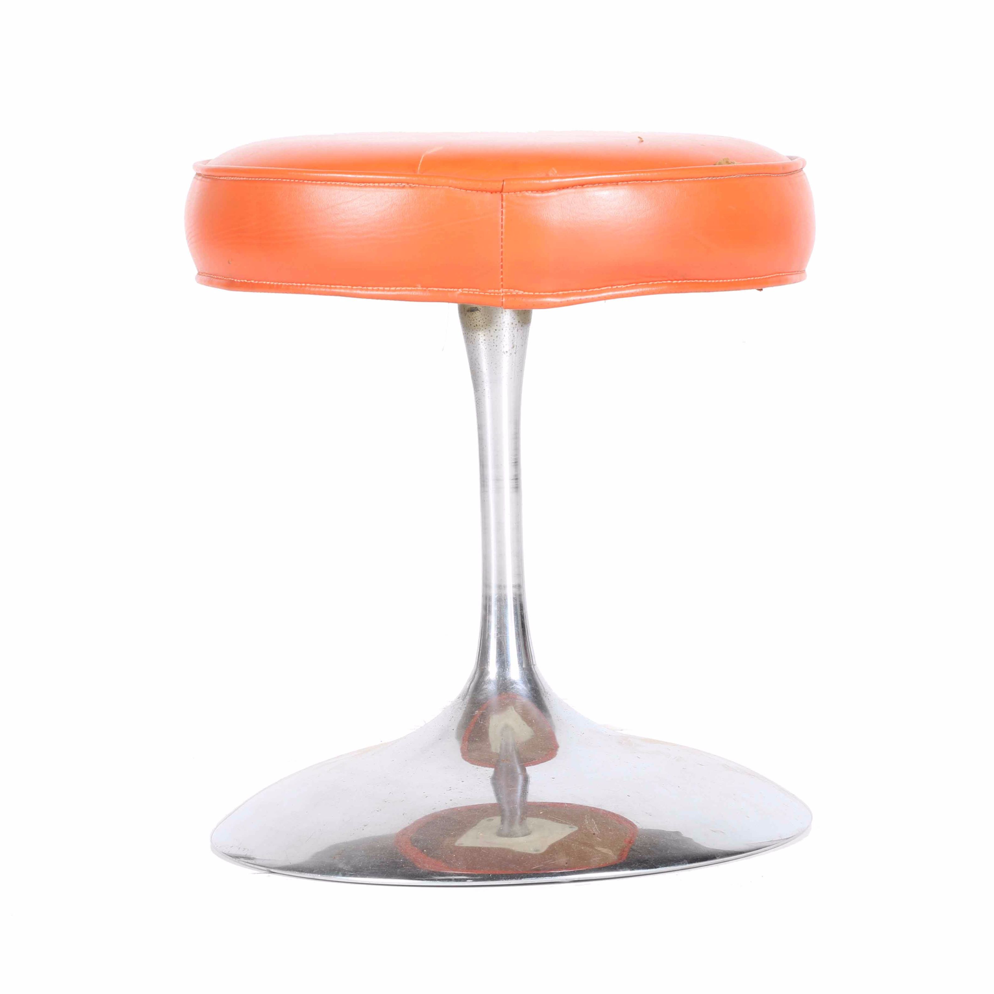 Mid Century Modern Orange Vinyl and Chrome Tulip Stool