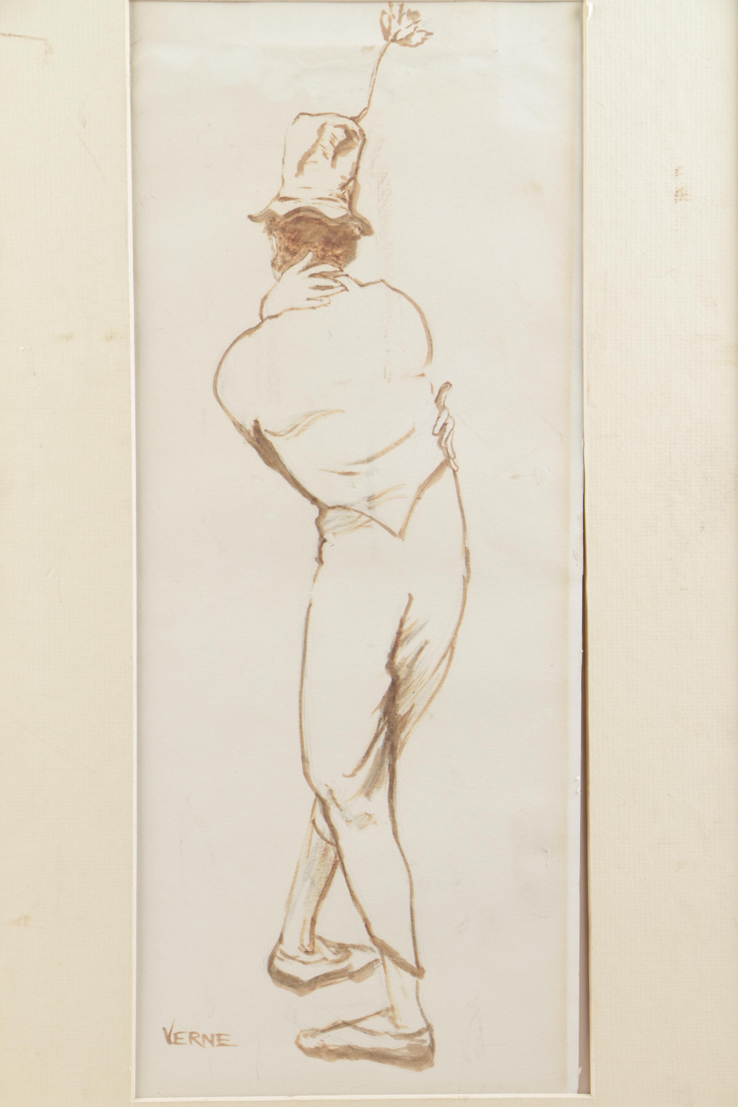 Verne Ink Drawing of a Silly Pantomime