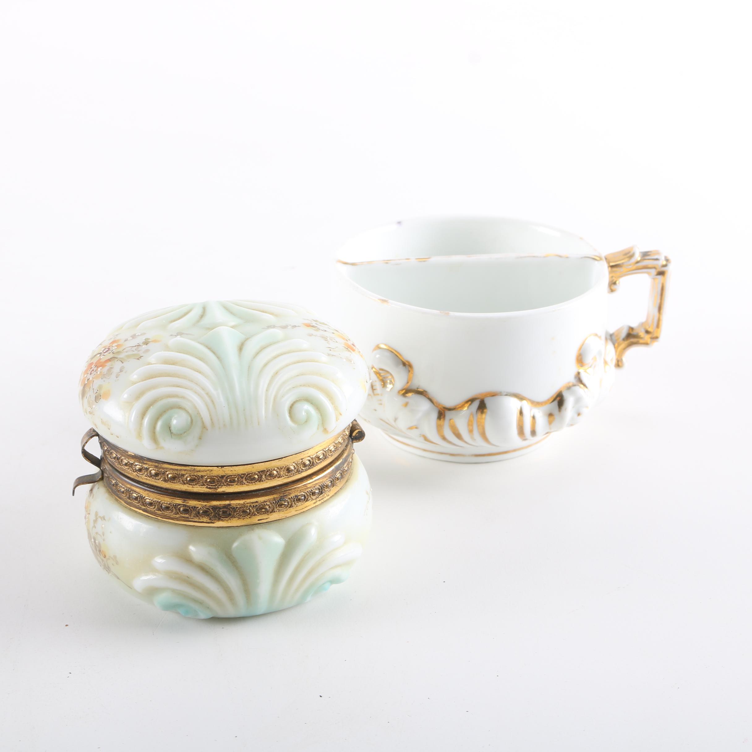 C.F. Monroe Wave Crest Trinket Box and Antique Shaving Mug